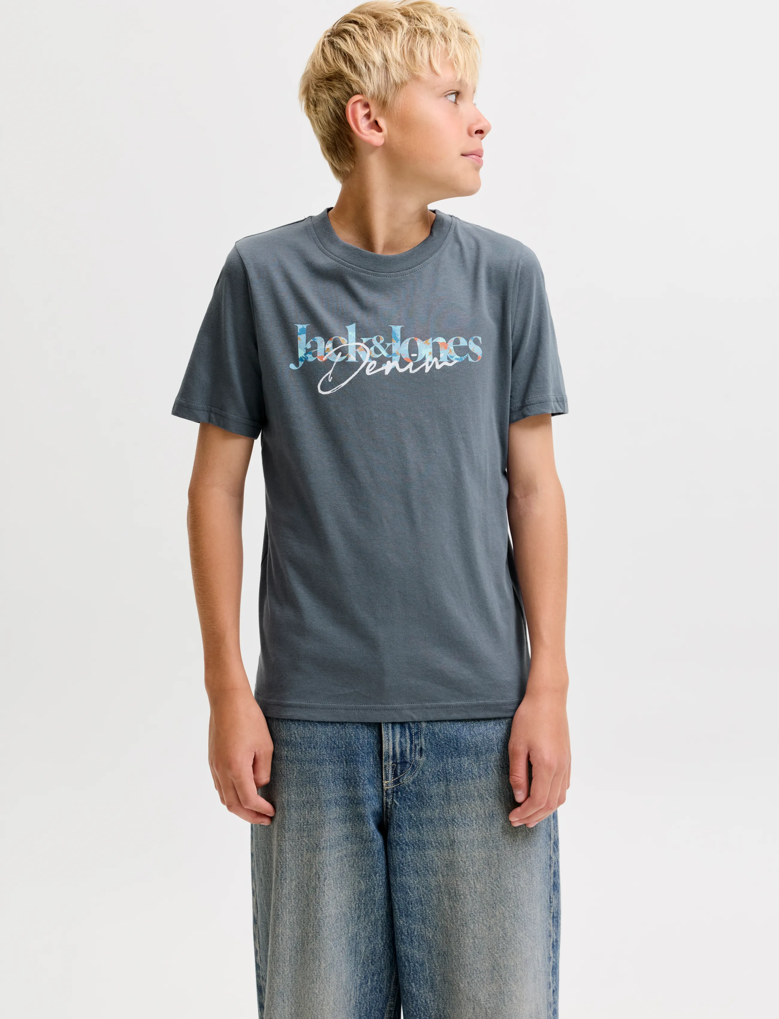 Jack & Jones JJTOM TEE SS CREW NECK SN JNR - Short-sleeved t-shirts - TURBULENCE / grey