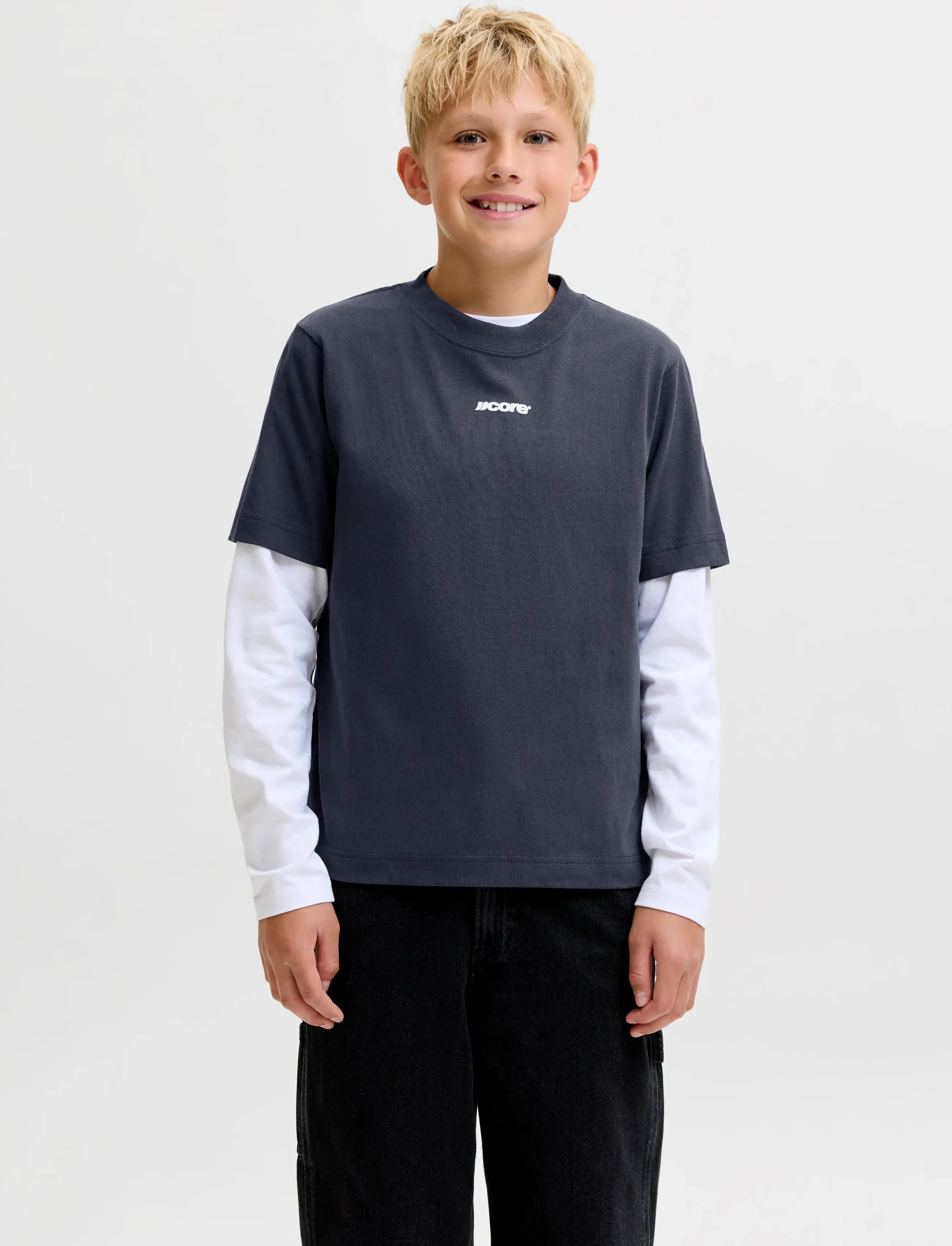 Jack & Jones Jcoclub Back Script Tee Ss Cn Sn Jnr, 128, Navy, T-Shirts > Kortærmede, Børn
