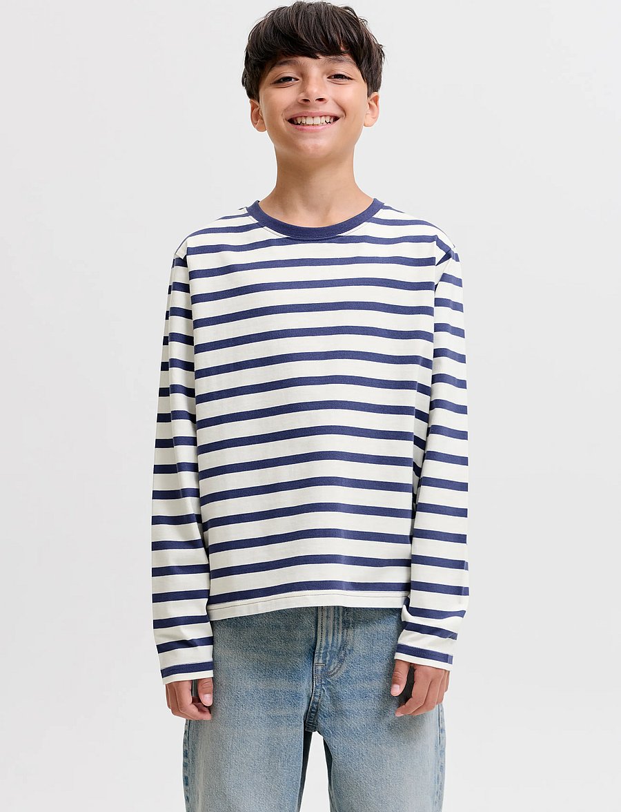 Jack & Jones - JORNORREBRO STRIPE TEE LS CREW NECK JNR - långärmade t-shirts - crown blue - 0