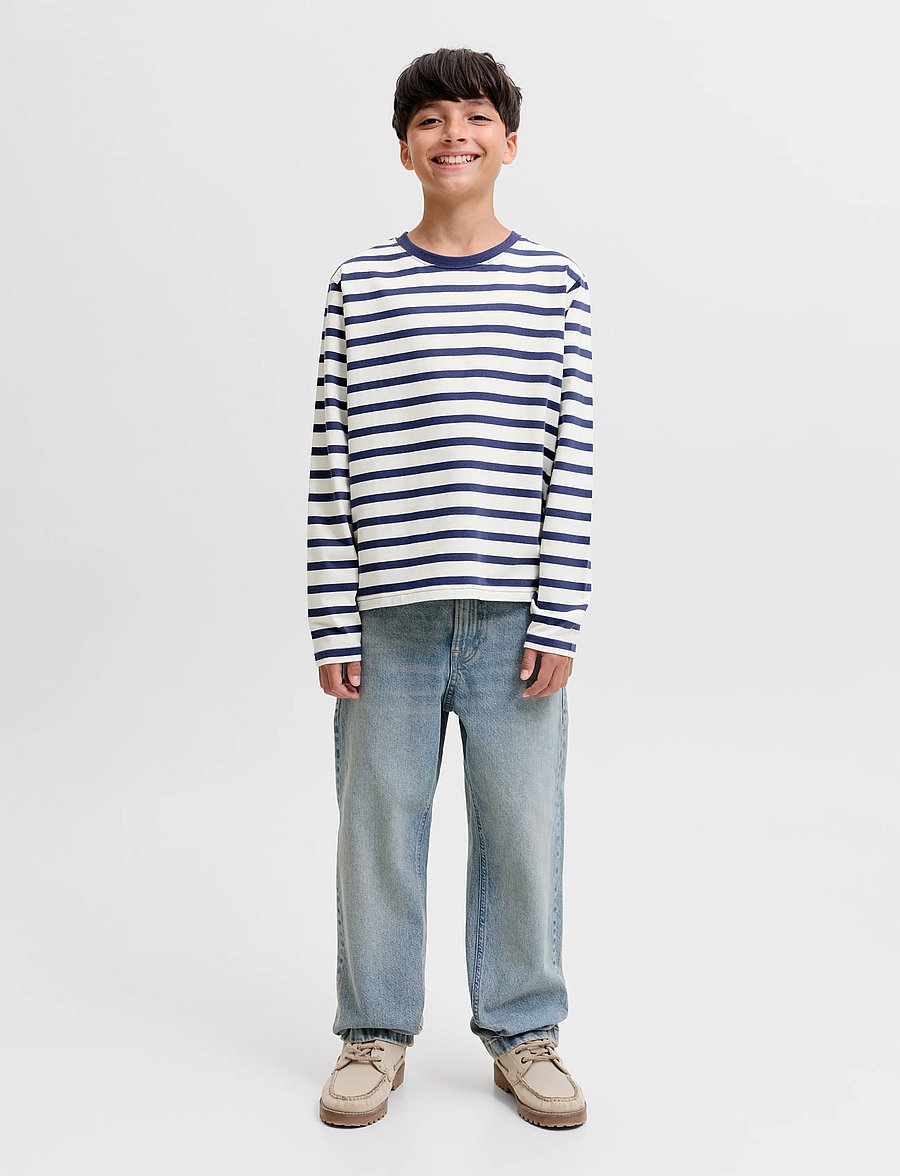 Jack & Jones - JORNORREBRO STRIPE TEE LS CREW NECK JNR - långärmade t-shirts - crown blue - 4