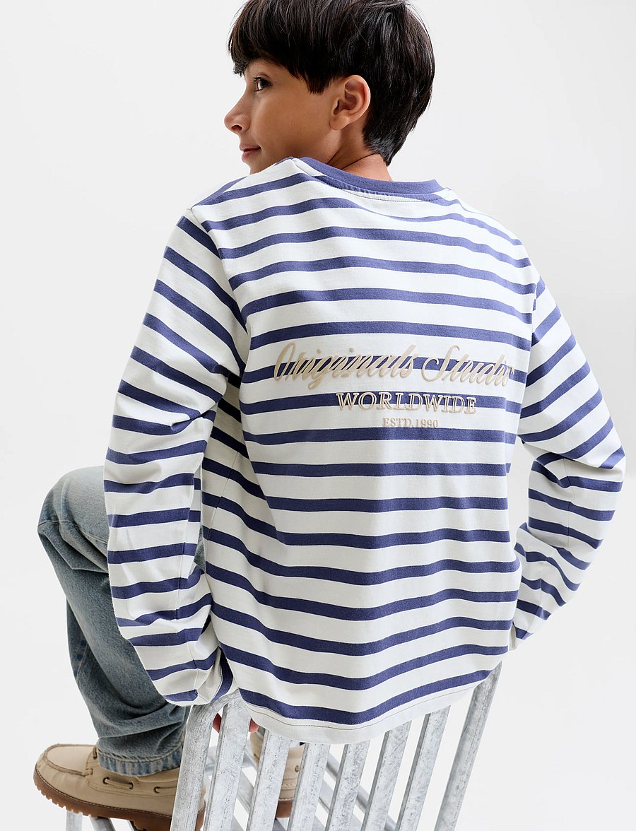 Jack & Jones - JORNORREBRO STRIPE TEE LS CREW NECK JNR - långärmade t-shirts - crown blue - 5