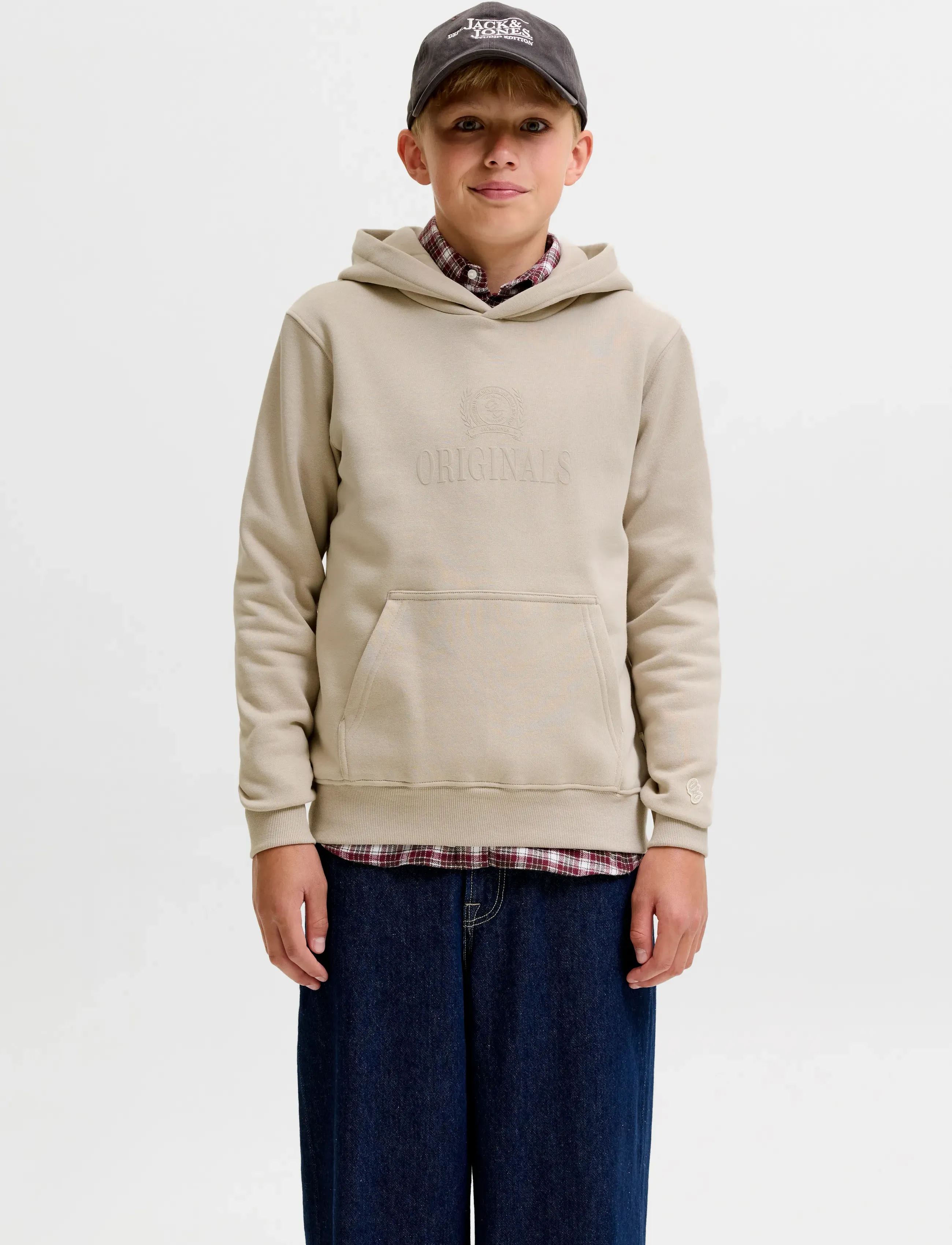Jack & Jones JORFREDERIKSBERG MONOGRAM SWEAT HOOD JN - Topid - FEATHER GRAY / grey