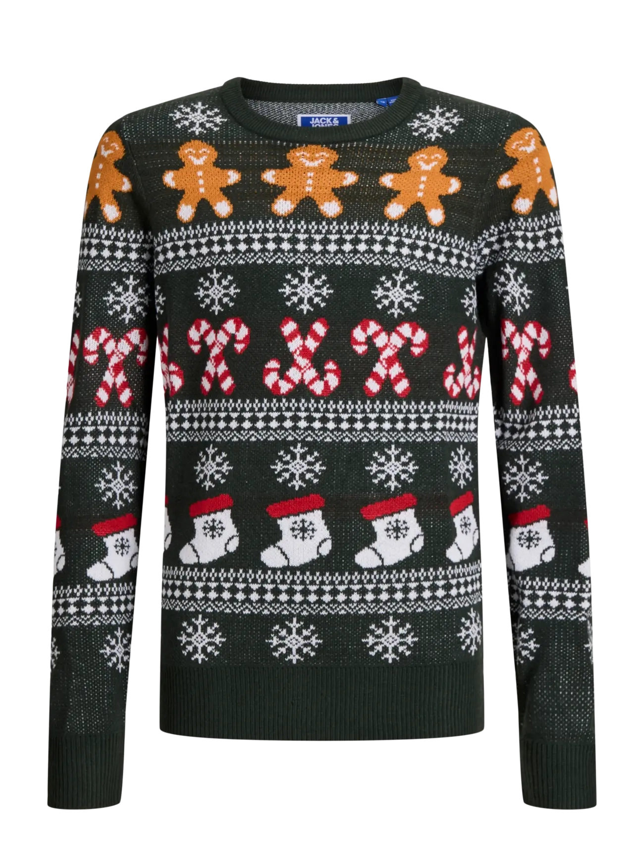 Jack & Jones JJXMAS SANTA KNIT CREW NECK JNR - Jumpers - SCARAB / green