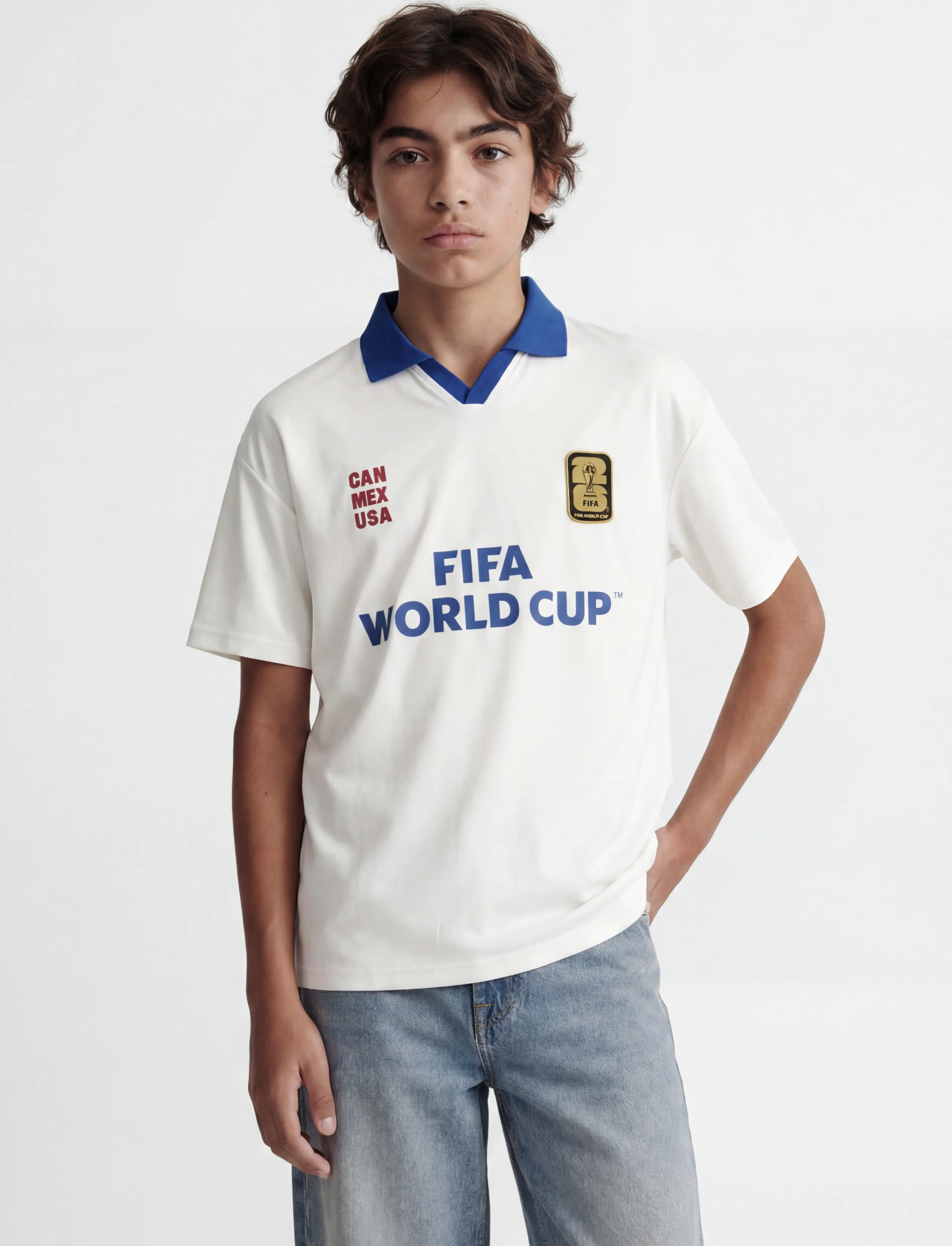 Jack & Jones JORFIFA FOOTBALL JERSEY SS STYD AW JNR - Sporditopid - SNOW WHITE / cream