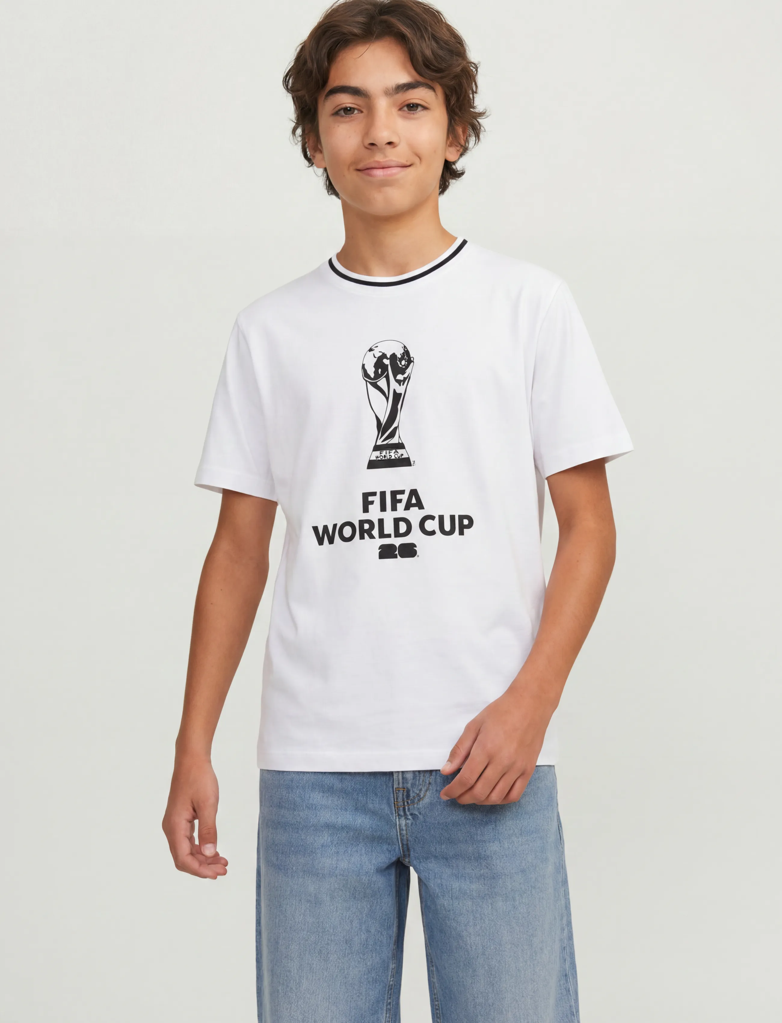 Jack & Jones JORFIFA TEE SS CREW NECK STYD AW25 JNR - Sporditopid - BRIGHT WHITE / white