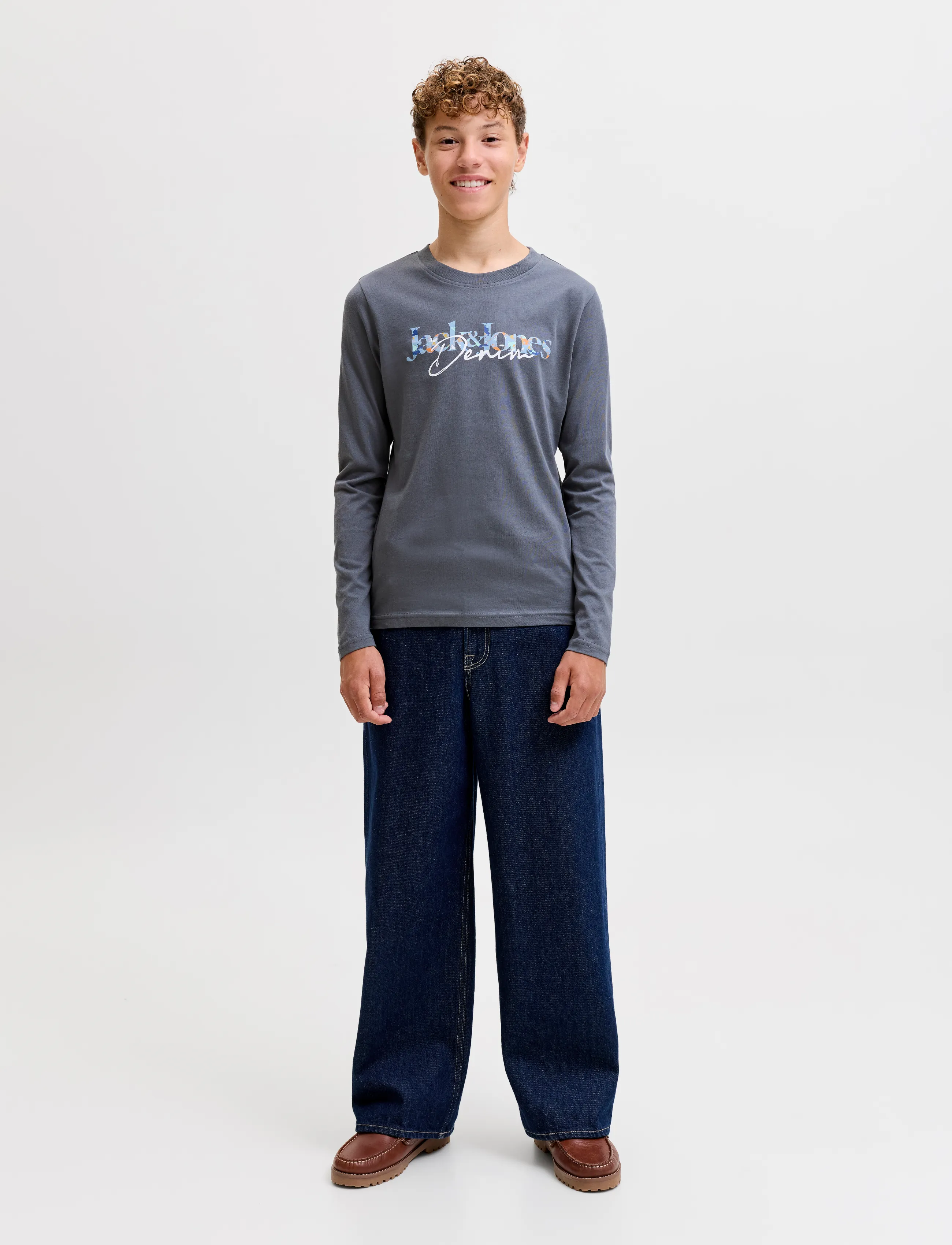 Jack & Jones - JJTOM TEE LS CREW NECK JNR - pikkade varrukatega t-särgid - turbulence - 4