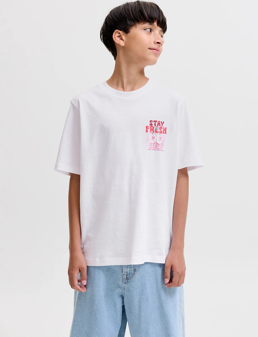 Jack & Jones - JORCARTOON GRAPHIC TEE SS CN TG JNR - lühikeste varrukatega t-särgid - bright white - 0