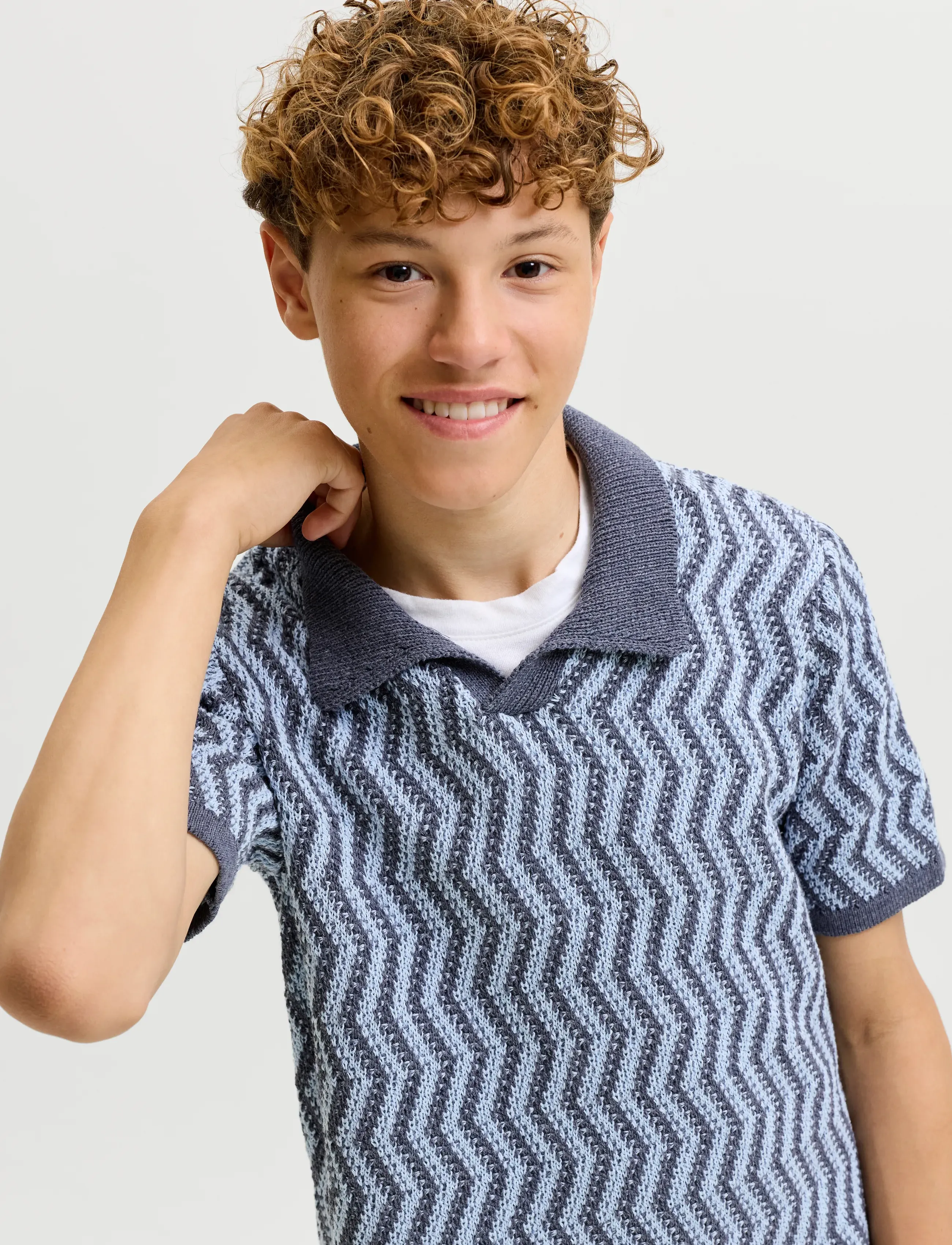 Jack & Jones - JORAIDEN KNIT SPLIT NECK POLO STYD JNR - kortærmede poloer - odyssey gray - 5