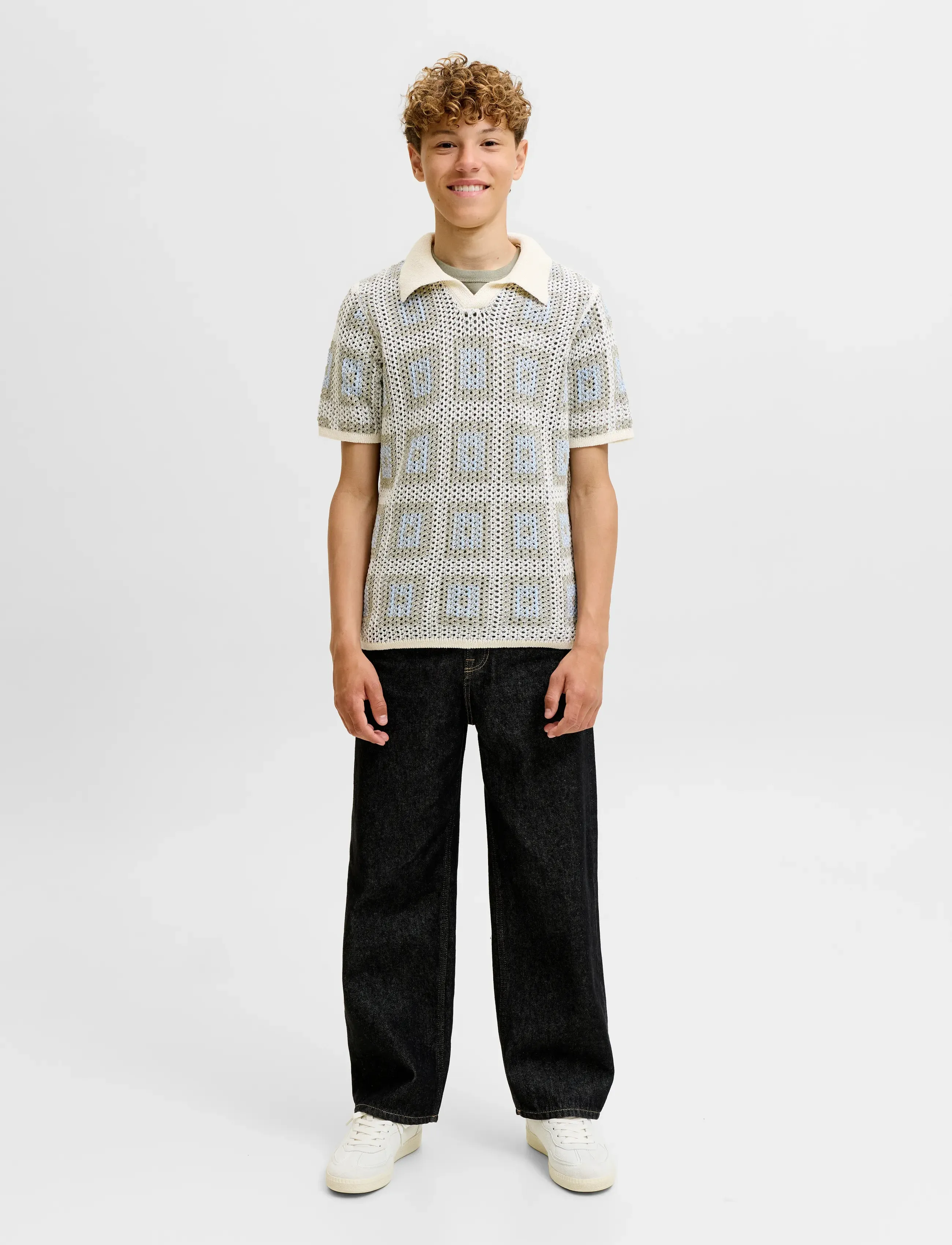 Jack & Jones - JORAIDEN KNIT SPLIT NECK POLO STYD JNR - kortærmede poloer - sea salt - 4