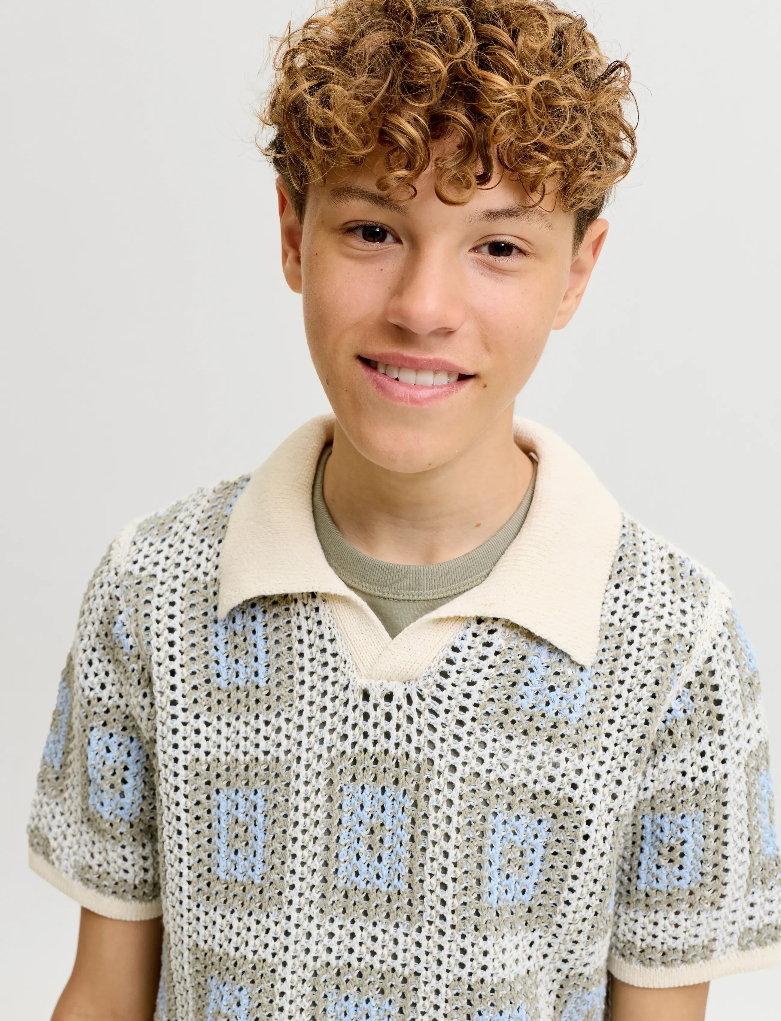 Jack & Jones - JORAIDEN KNIT SPLIT NECK POLO STYD JNR - kortærmede poloer - sea salt - 5
