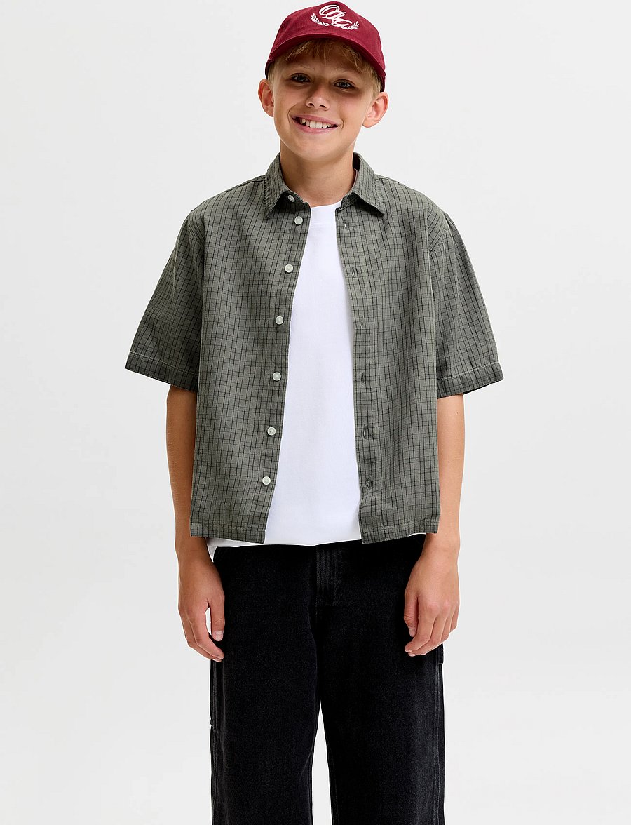Jack & Jones - JCOOVERDYED SHIRT SS STYD SS26 JNR - kortärmade skjortor - vapor blue - 0