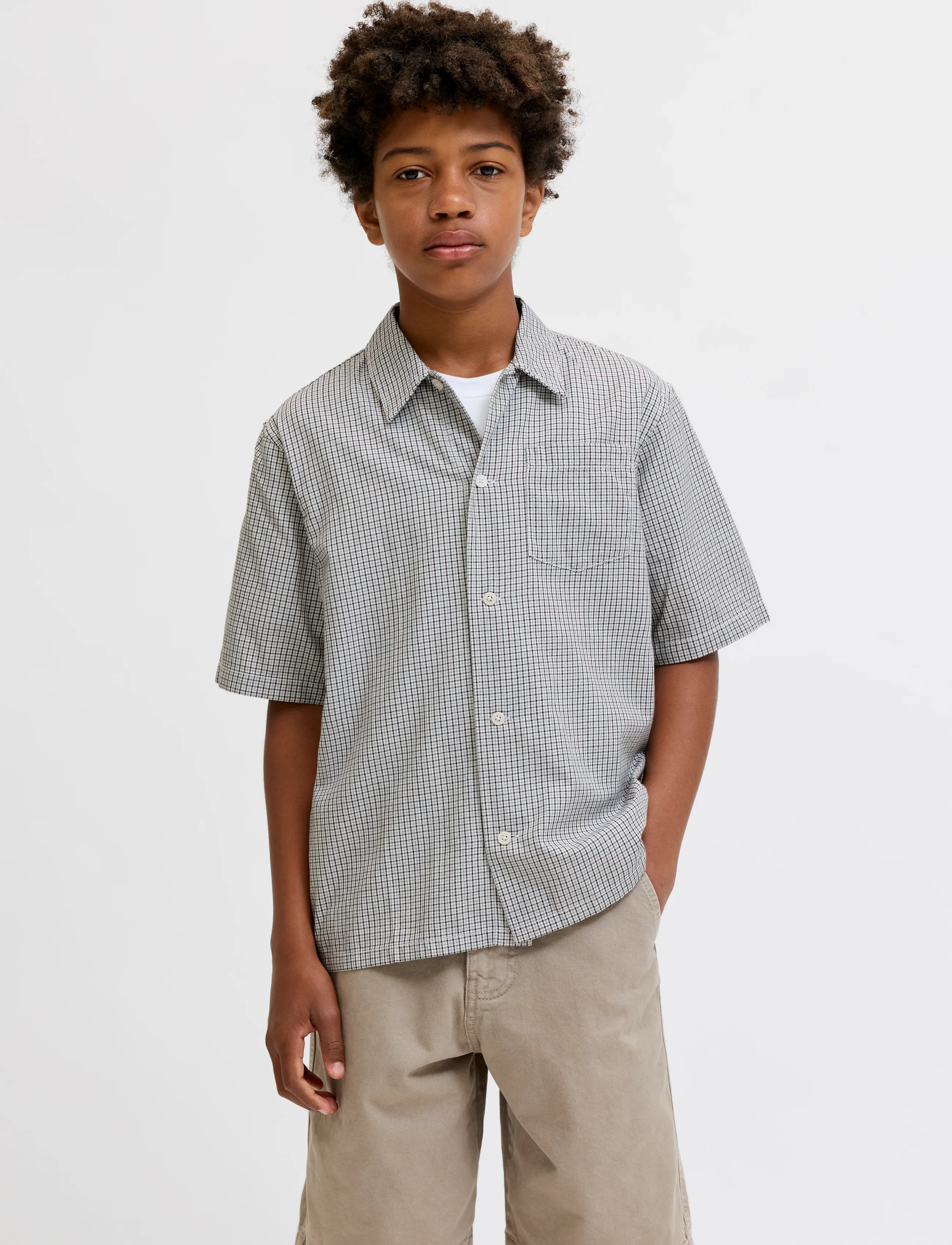 Jack & Jones Jorsavona Austin Shirt Ss Styd Ss26 Jnr, 176, Shirts, Grau - Short-sleeved Kinder