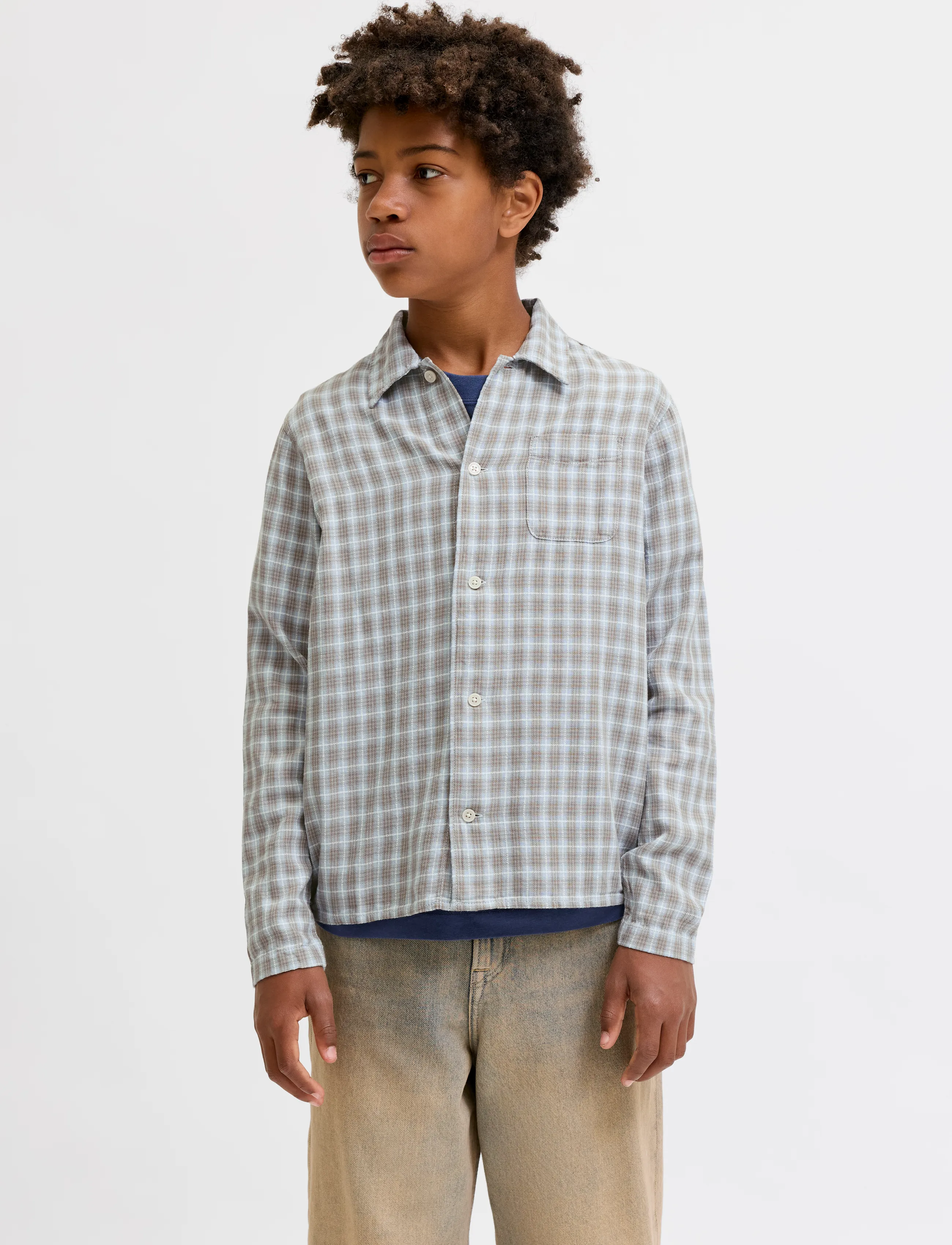 Jack & Jones JORSAVONA AUSTIN DOBBY SHIRT LS STYD JNR - Krekli ar garām piedurknēm - VINTAGE KHAKI / multi
