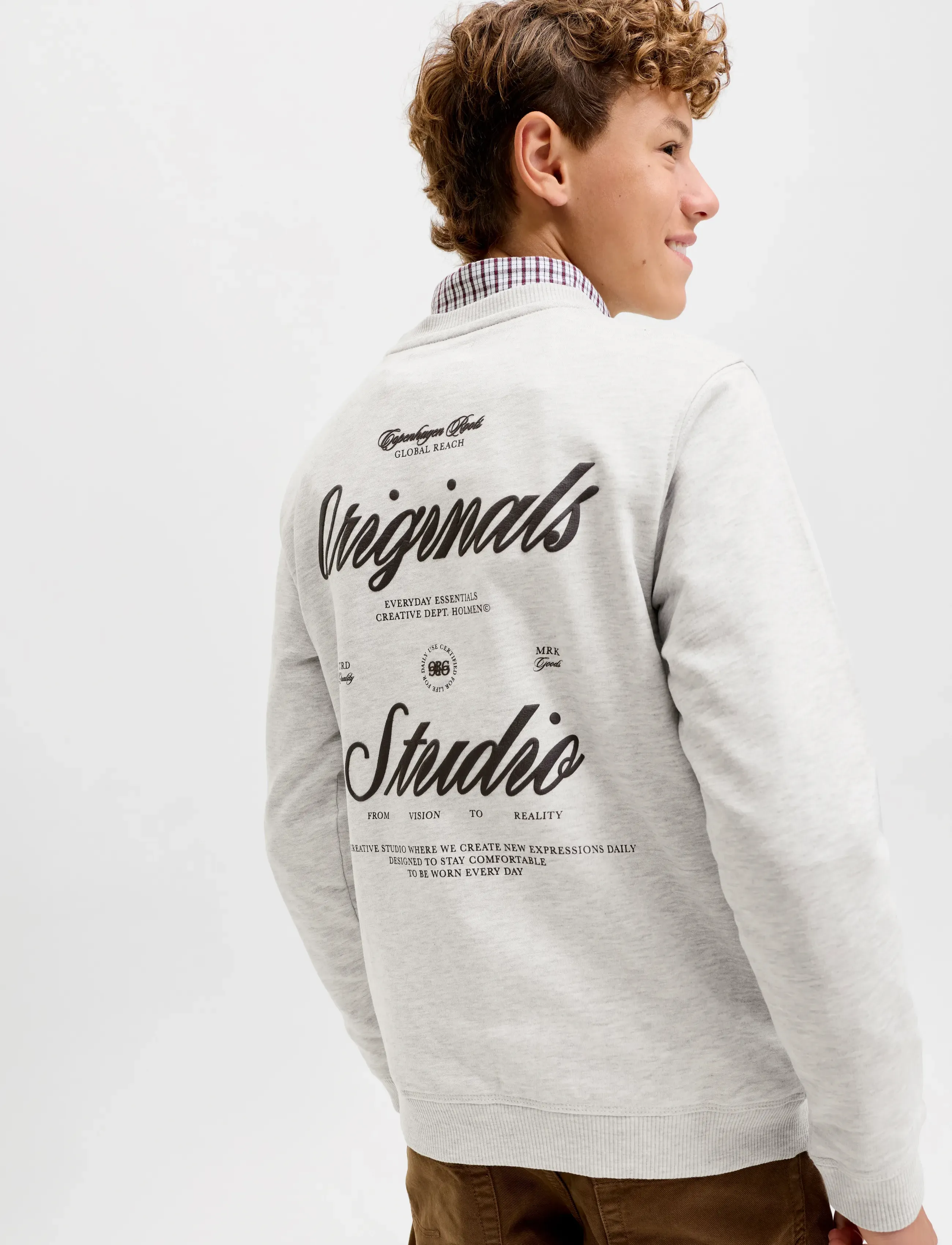 Jack & Jones - JORNORREBRO TYPO BACK SWEAT CN JNR - dressipluusid - white melange - 5