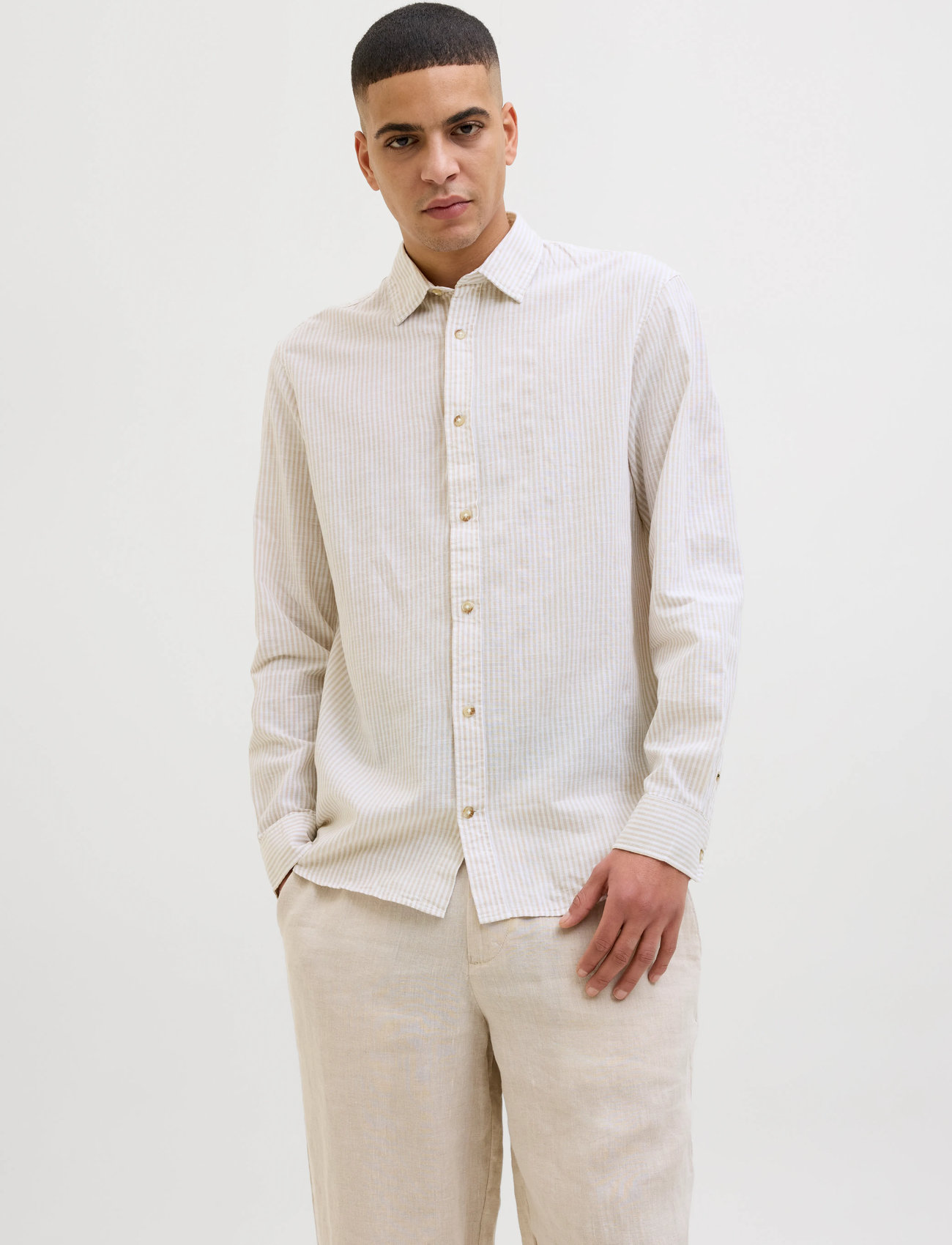 Jack & Jones Jjesummer Shirt Ls Sn - Beige - M 1