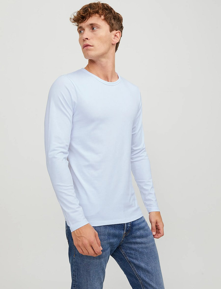 Jack & Jones - JJEBASIC O-NECK TEE L/S NOOS - long-sleeved t-shirts - opt white - 0