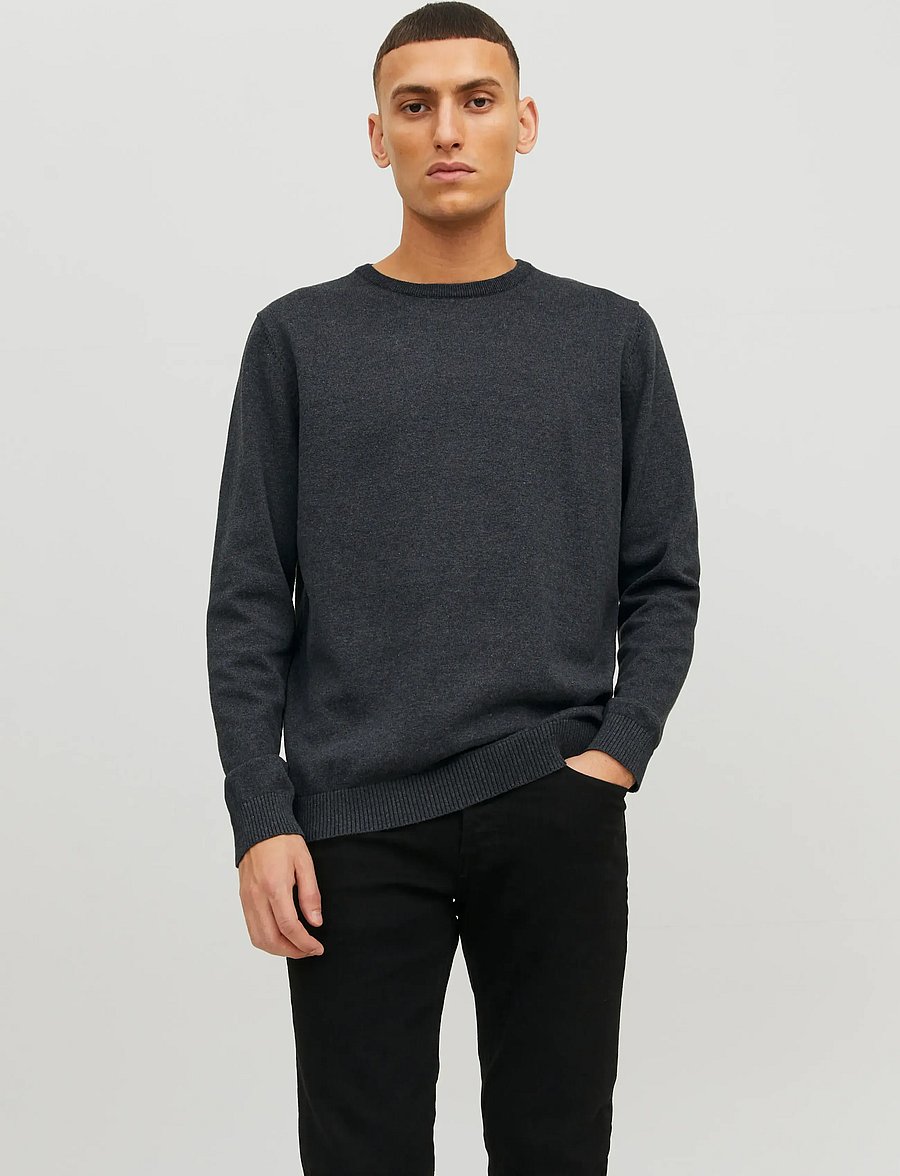 Jack & Jones - JJEBASIC KNIT CREW NECK NOOS - rundhals - dark grey melange - 0