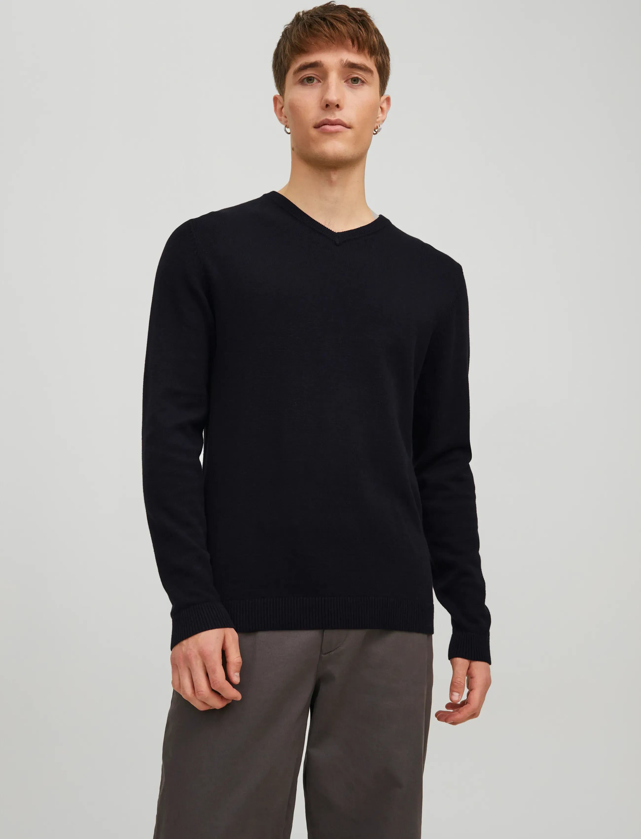 Jack & Jones JJEBASIC KNIT V-NECK NOOS - Kläder - BLACK / black