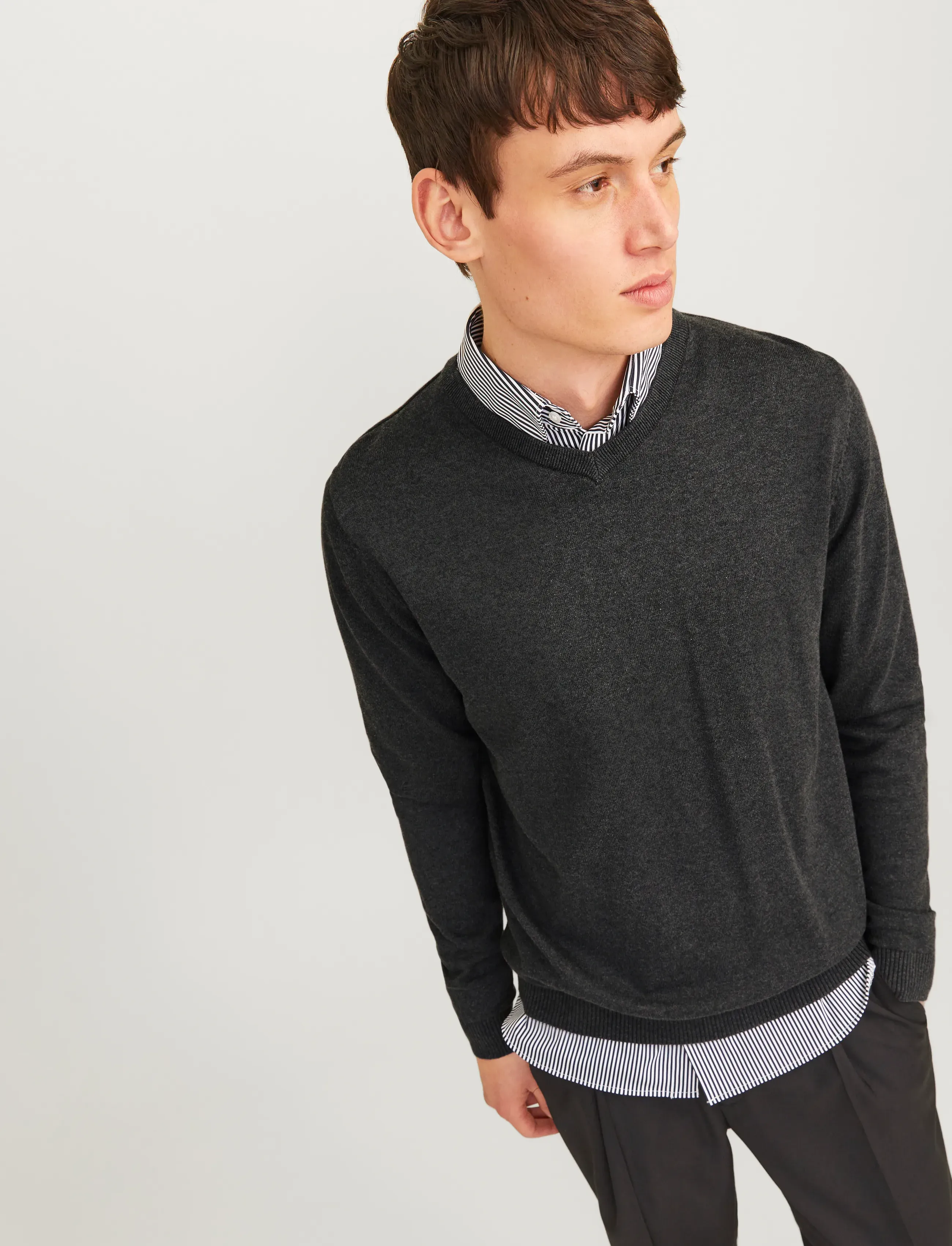 Jack & Jones JJEBASIC KNIT V-NECK NOOS - Streetstyle - DARK GREY MELANGE / grey
