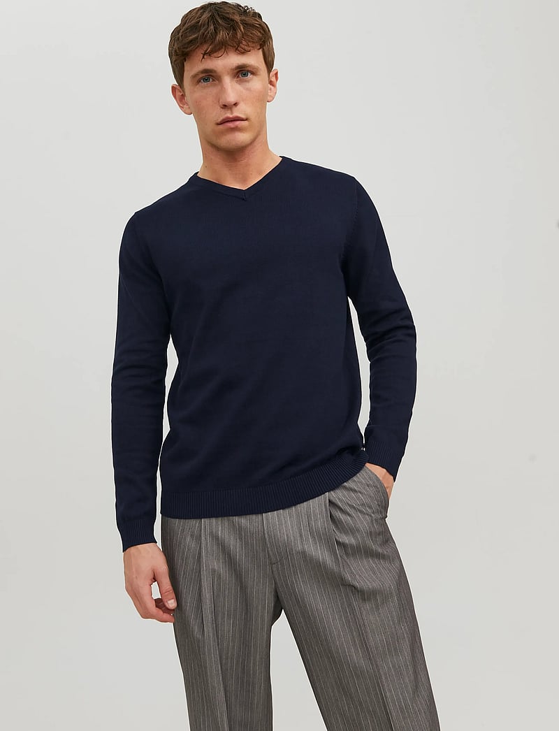 Jack & Jones - JJEBASIC KNIT V-NECK NOOS - megztiniai su v formos apykakle - navy blazer - 0