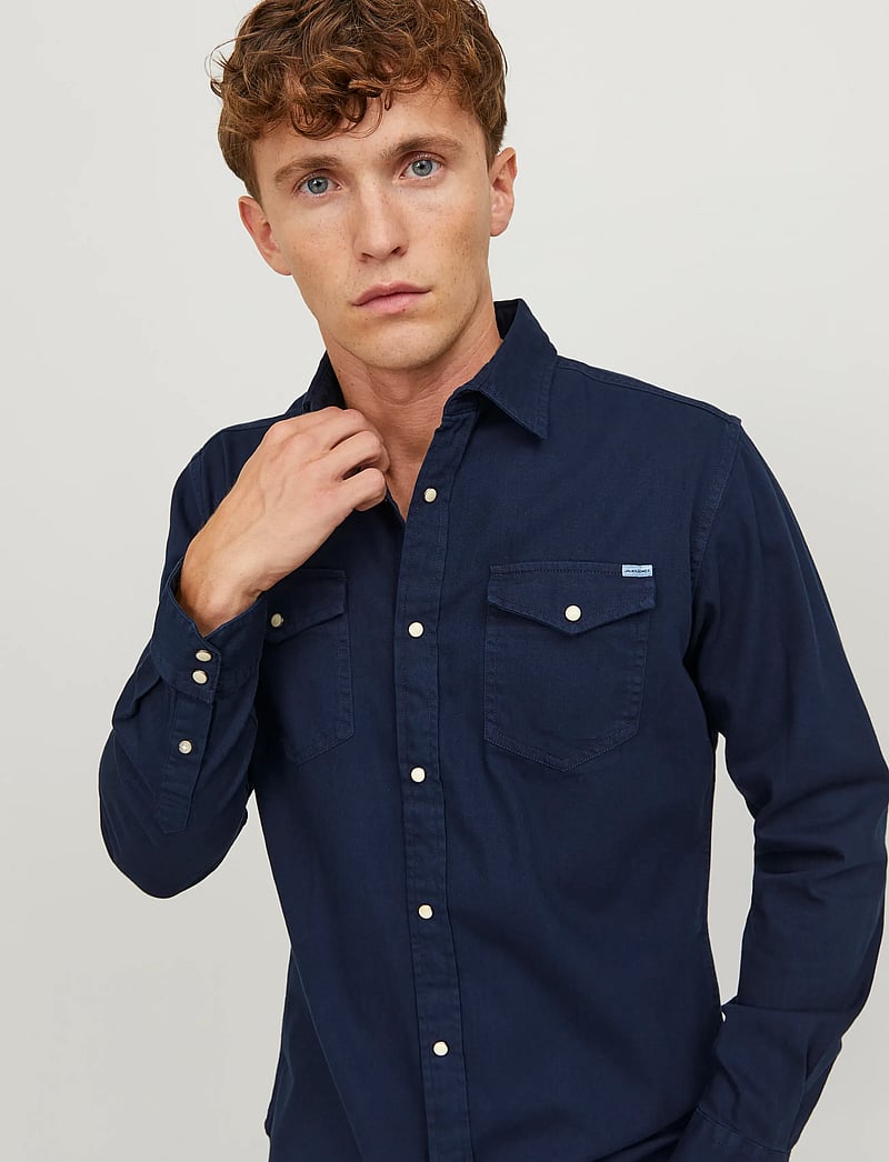 Camicia Jeans Uomo JACK & JONES Jorsantorini Denim LS Noos – Denim Blu, Maniche Lunghe, Vestibilità Ampia