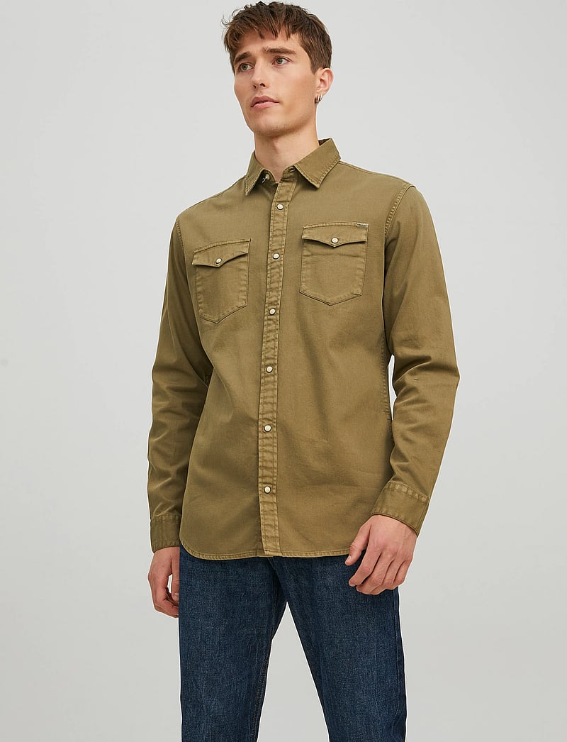 Jack & Jones - JJESHERIDAN SHIRT L/S - teksasärgid - forest night - 0