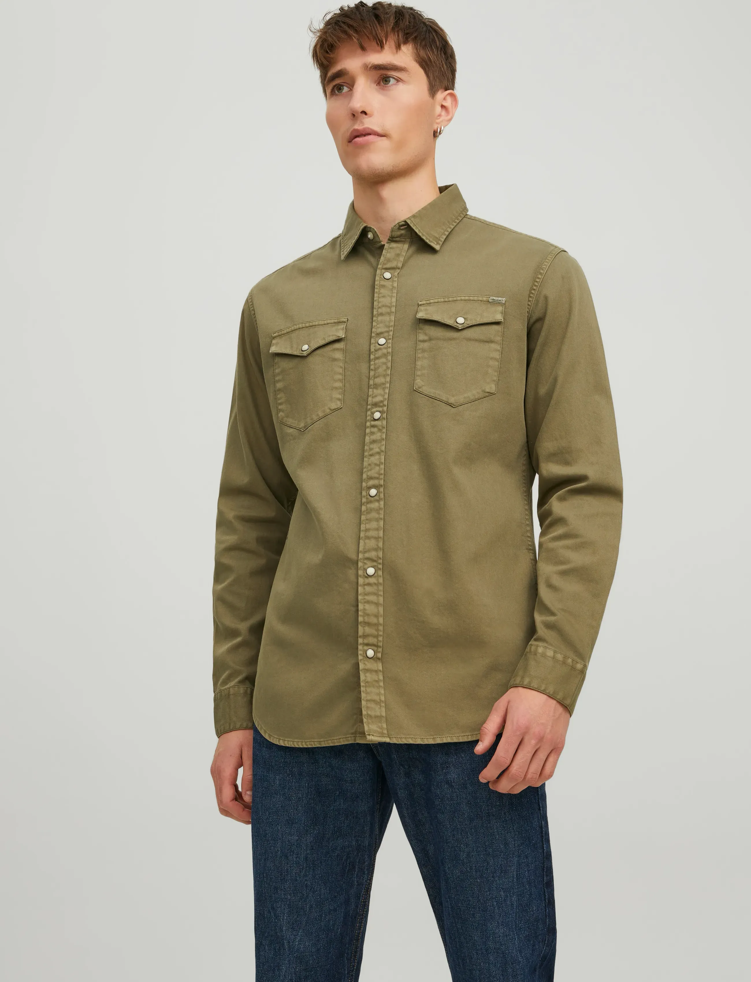 Jack & Jones JJESHERIDAN SHIRT L/S NOOS - Riided - FOREST NIGHT / khaki/green