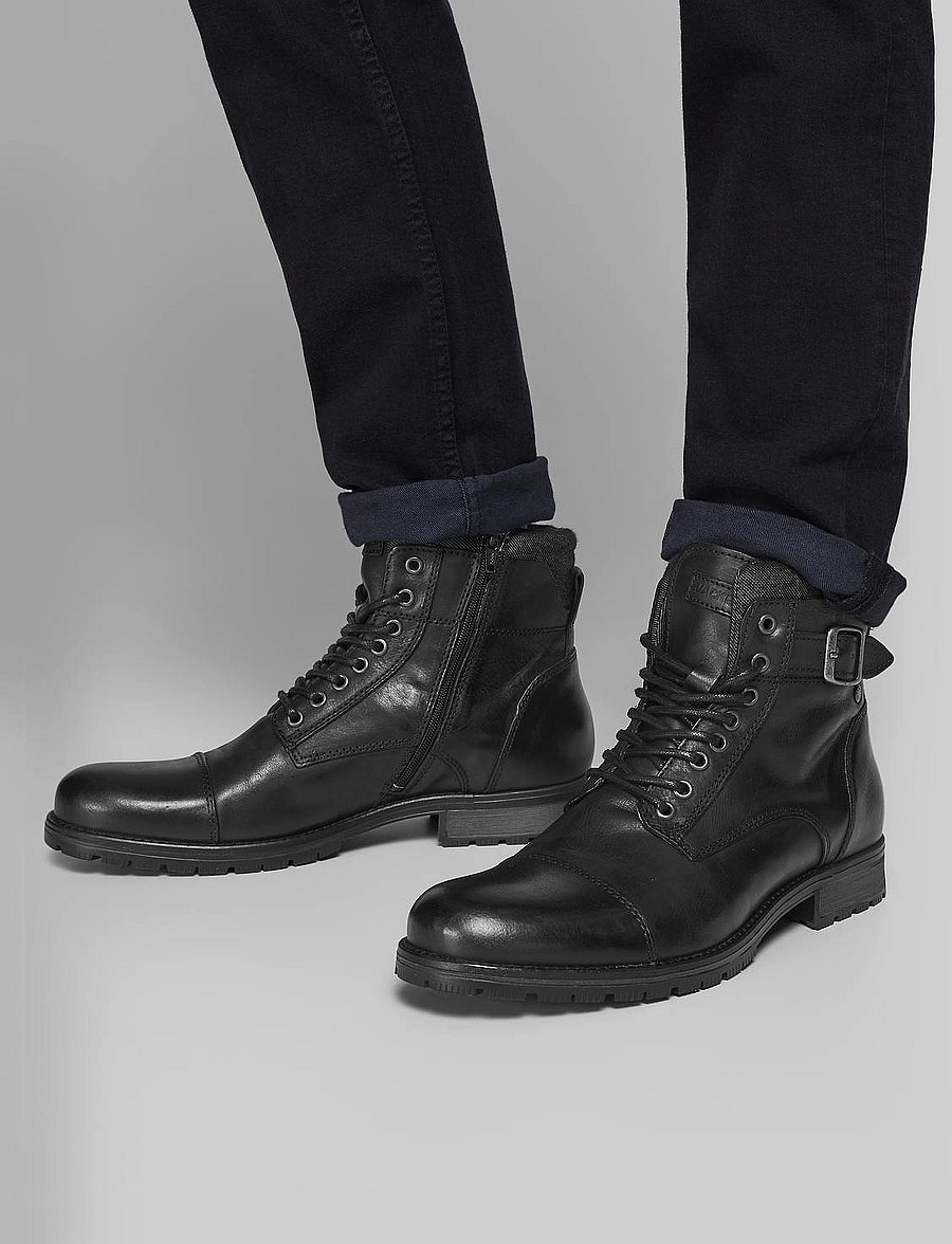 Jack & Jones - JFWALBANY LEATHER ANTHRACITE SN - schnürboots - anthracite - 0