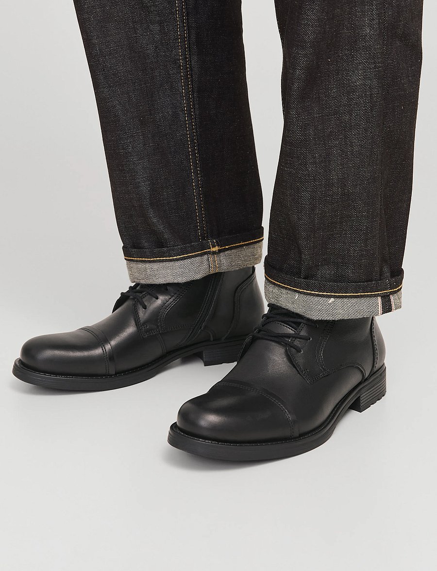 Jack & Jones - JFWRUSSEL LEATHER ANTHRACITE 19 LN - støvler med snøre - anthracite - 0