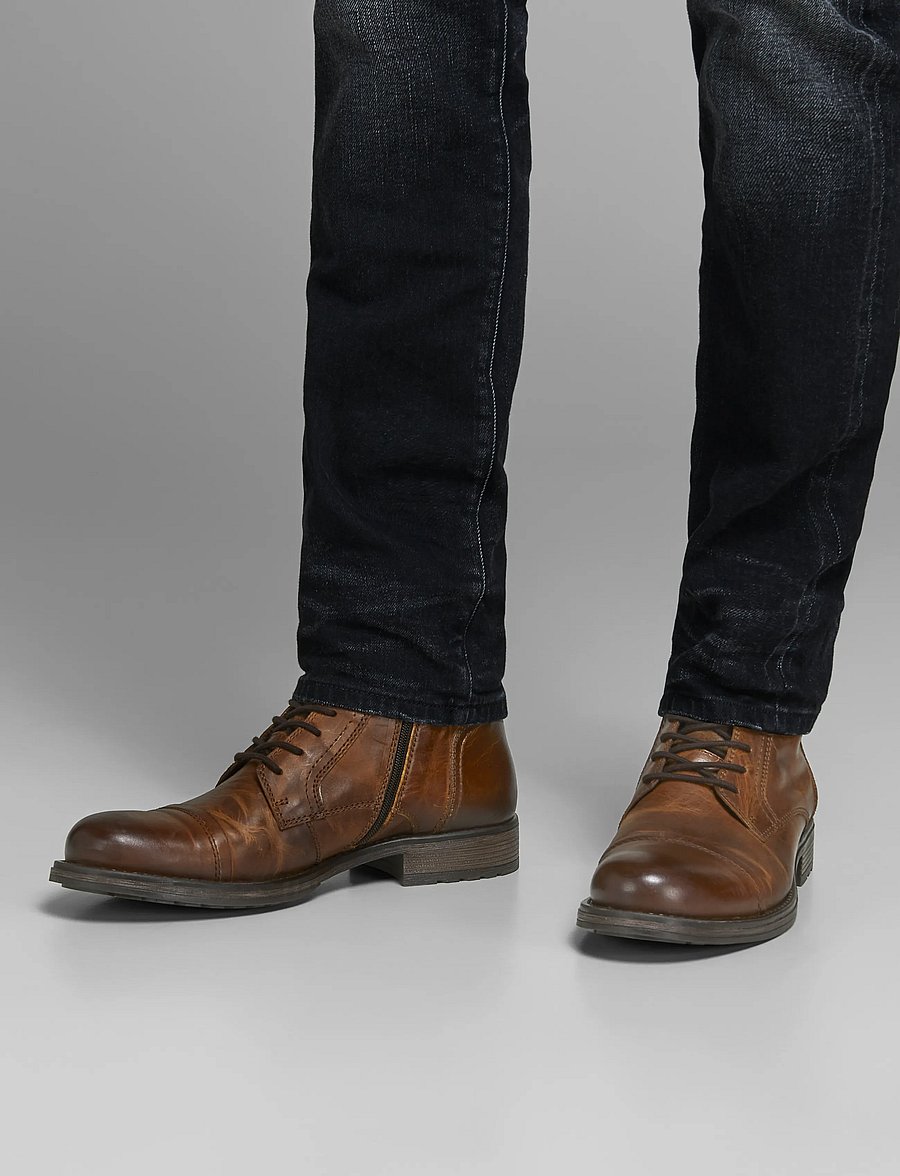 Jack & Jones - JFWRUSSEL LEATHER COGNAC 19 LN - støvler med snøre - cognac - 0