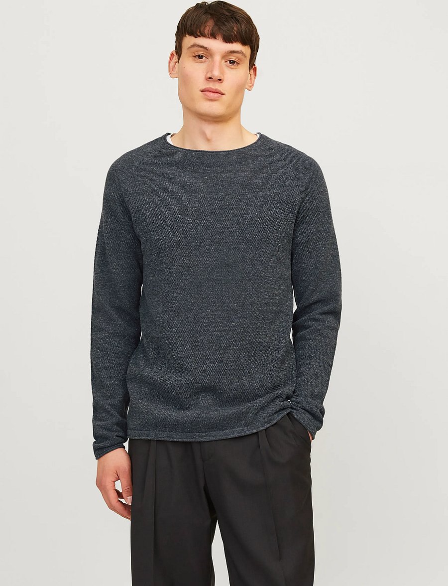 Jack & Jones - JJEHILL KNIT CREW NECK NOOS - rund hals - dark grey melange - 0