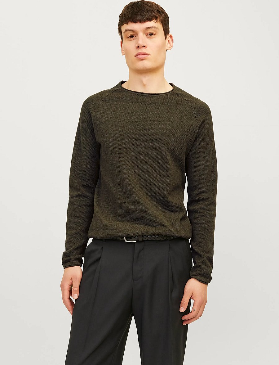 Jack & Jones - JJEHILL KNIT CREW NECK NOOS - kringlótt hálsmál - olive night - 0