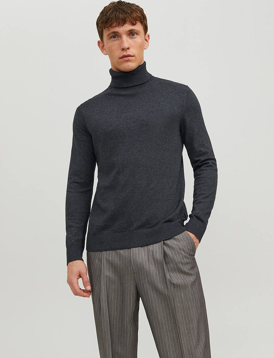 Jack & Jones - JJEEMIL KNIT ROLL NECK NOOS - turtlenecks - dark grey melange - 0