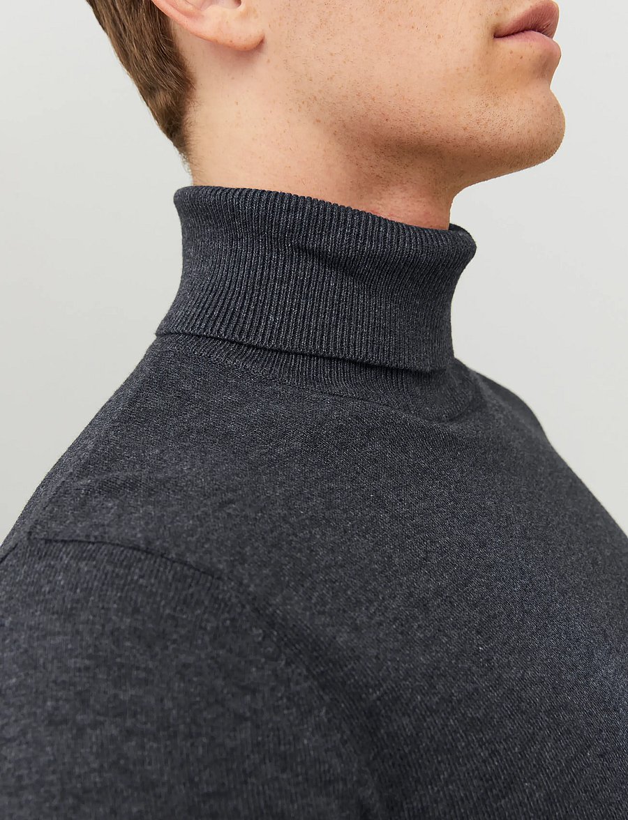 Jack & Jones - JJEEMIL KNIT ROLL NECK NOOS - turtlenecks - dark grey melange - 4
