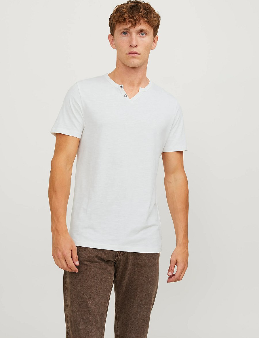 Jack & Jones - JJESPLIT NECK TEE SS NOOS - v-kaelusega t-särgid - cloud dancer - 5