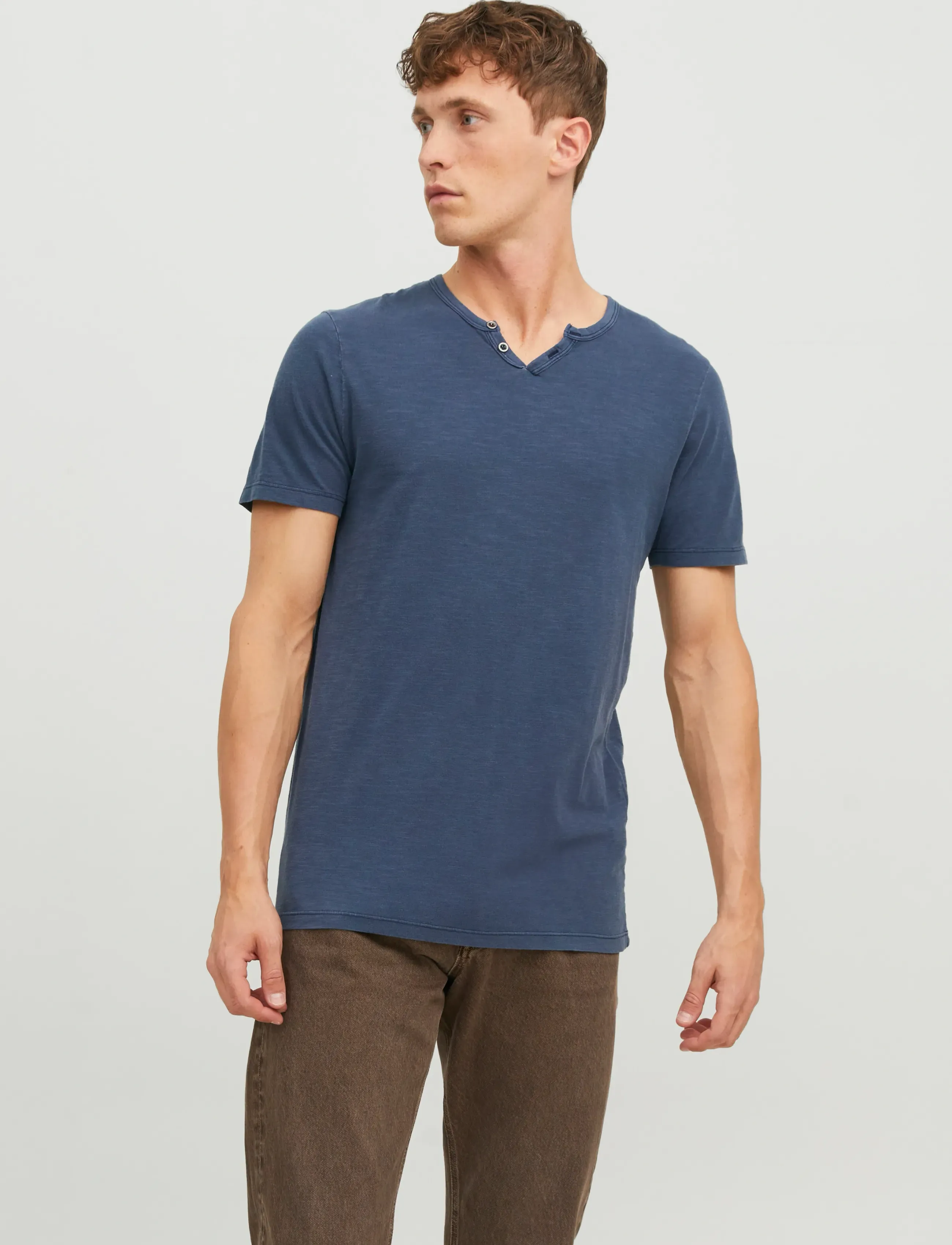 Jack & Jones JJESPLIT NECK TEE SS NOOS - 4 for 3 - NAVY BLAZER / blue