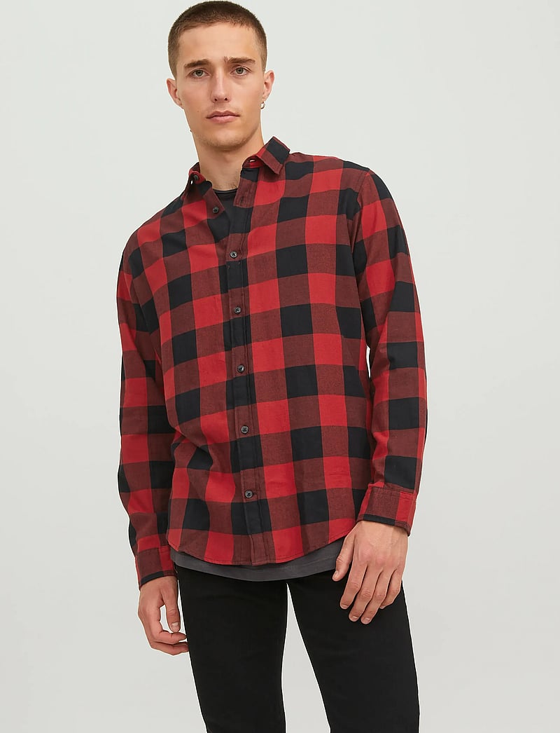 Jack & Jones - JJEGINGHAM TWILL SHIRT L/S NOOS - rutiga skjortor - brick red - 0