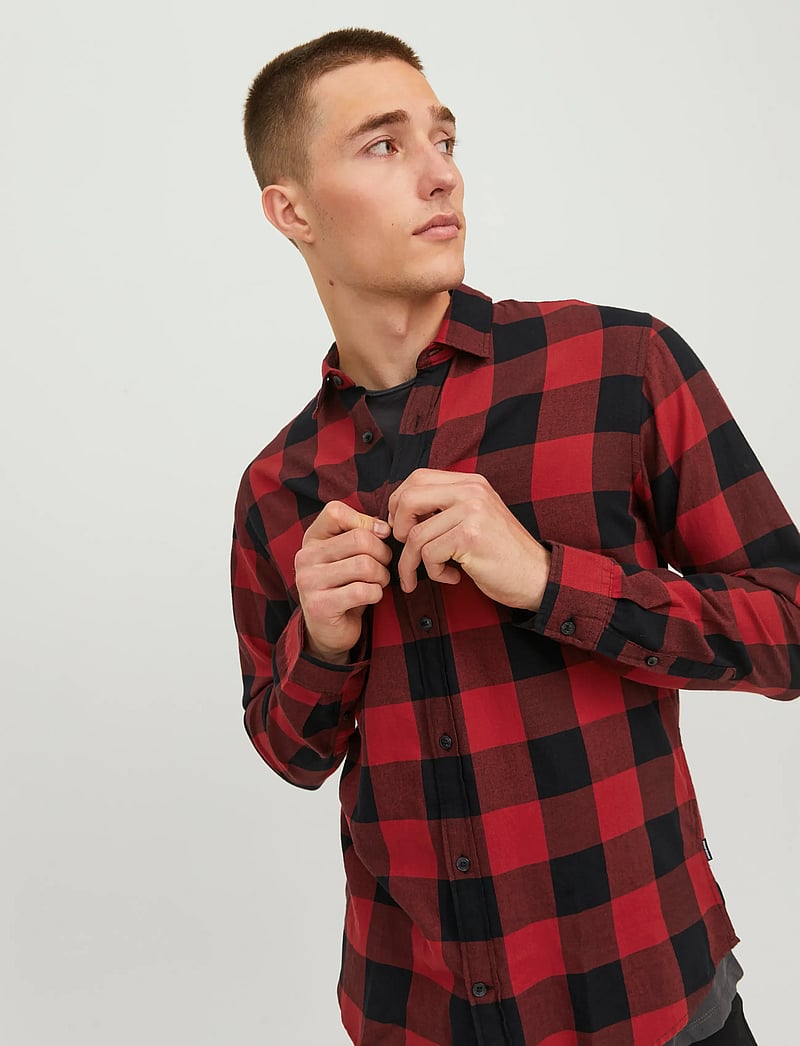 Jack & Jones - JJEGINGHAM TWILL SHIRT L/S NOOS - rutiga skjortor - brick red - 5