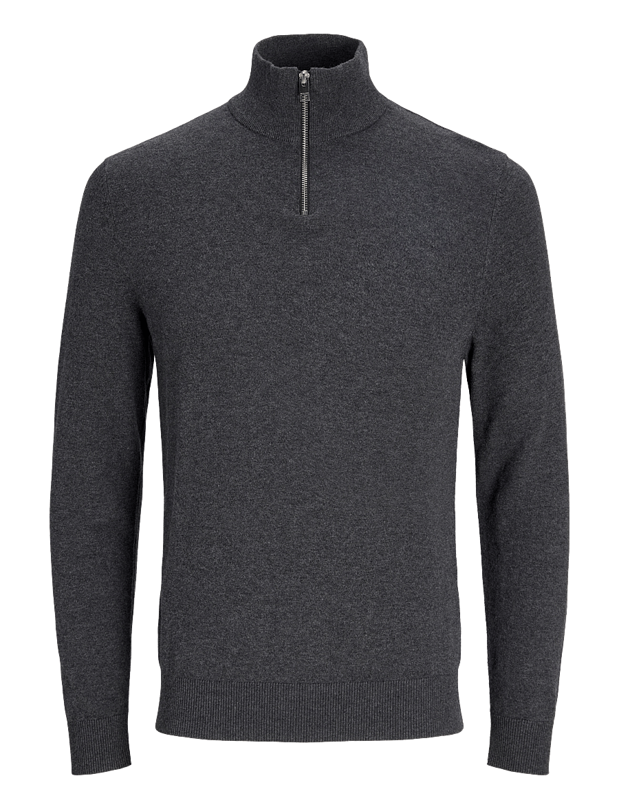 Jack & Jones - JJEEMIL KNIT HALF ZIP NOOS - half zip jumpers - dark grey melange - 1