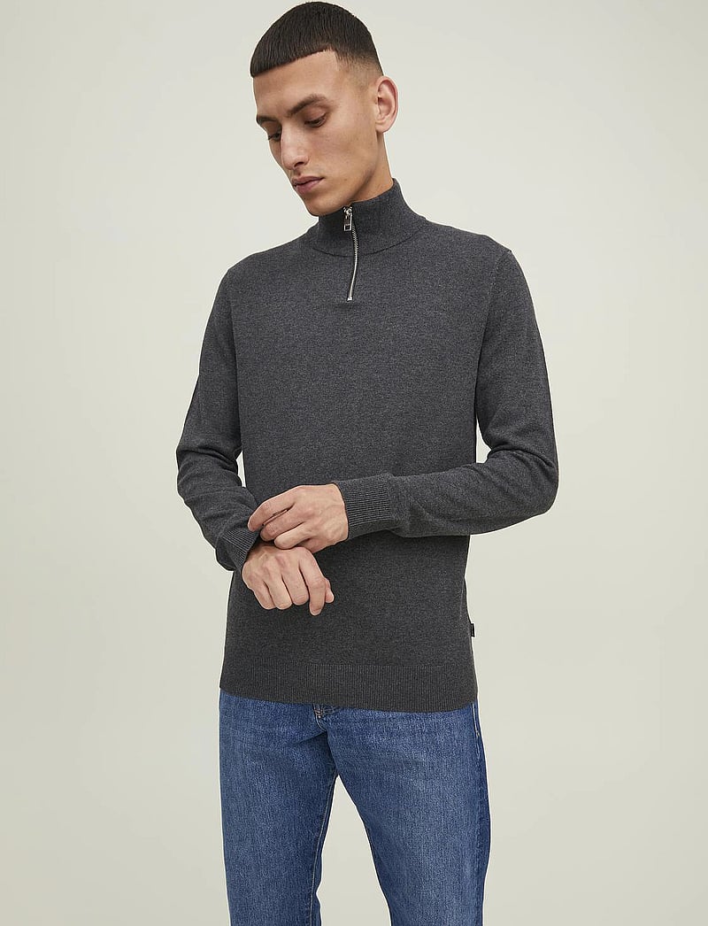 Jack & Jones - JJEEMIL KNIT HALF ZIP NOOS - pullover mit halbem reißverschluss - dark grey melange - 0