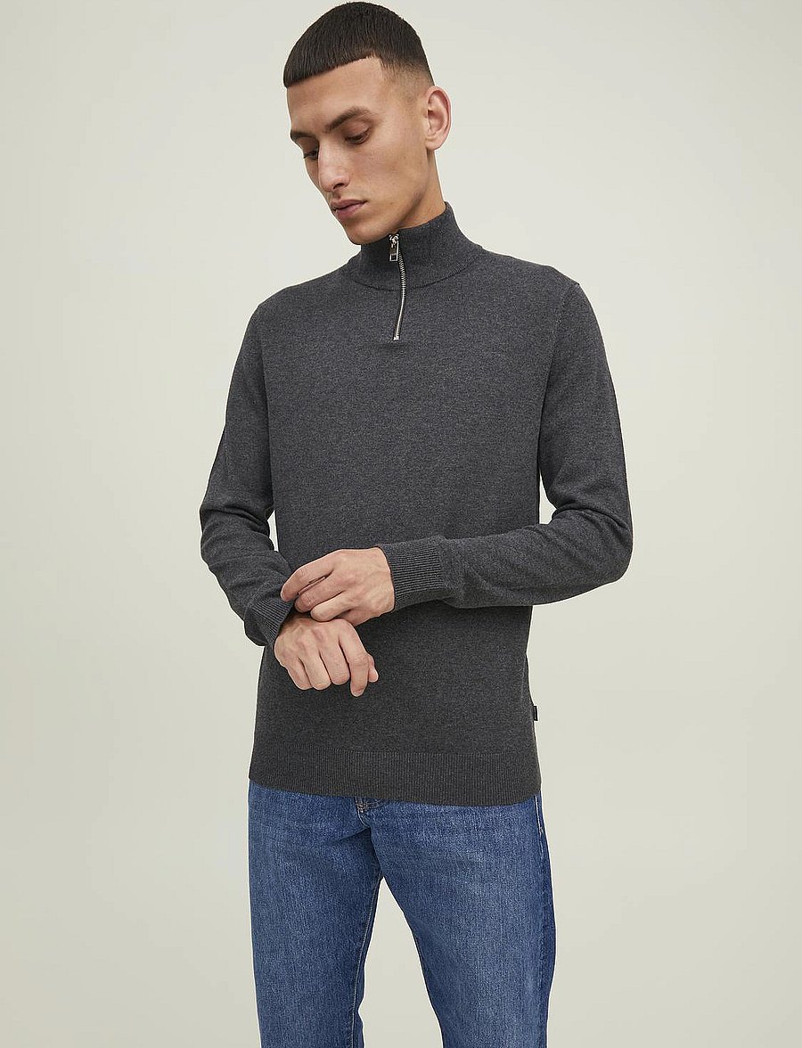 Jack & Jones - JJEEMIL KNIT HALF ZIP NOOS - pullover mit halbem reißverschluss - dark grey melange - 0