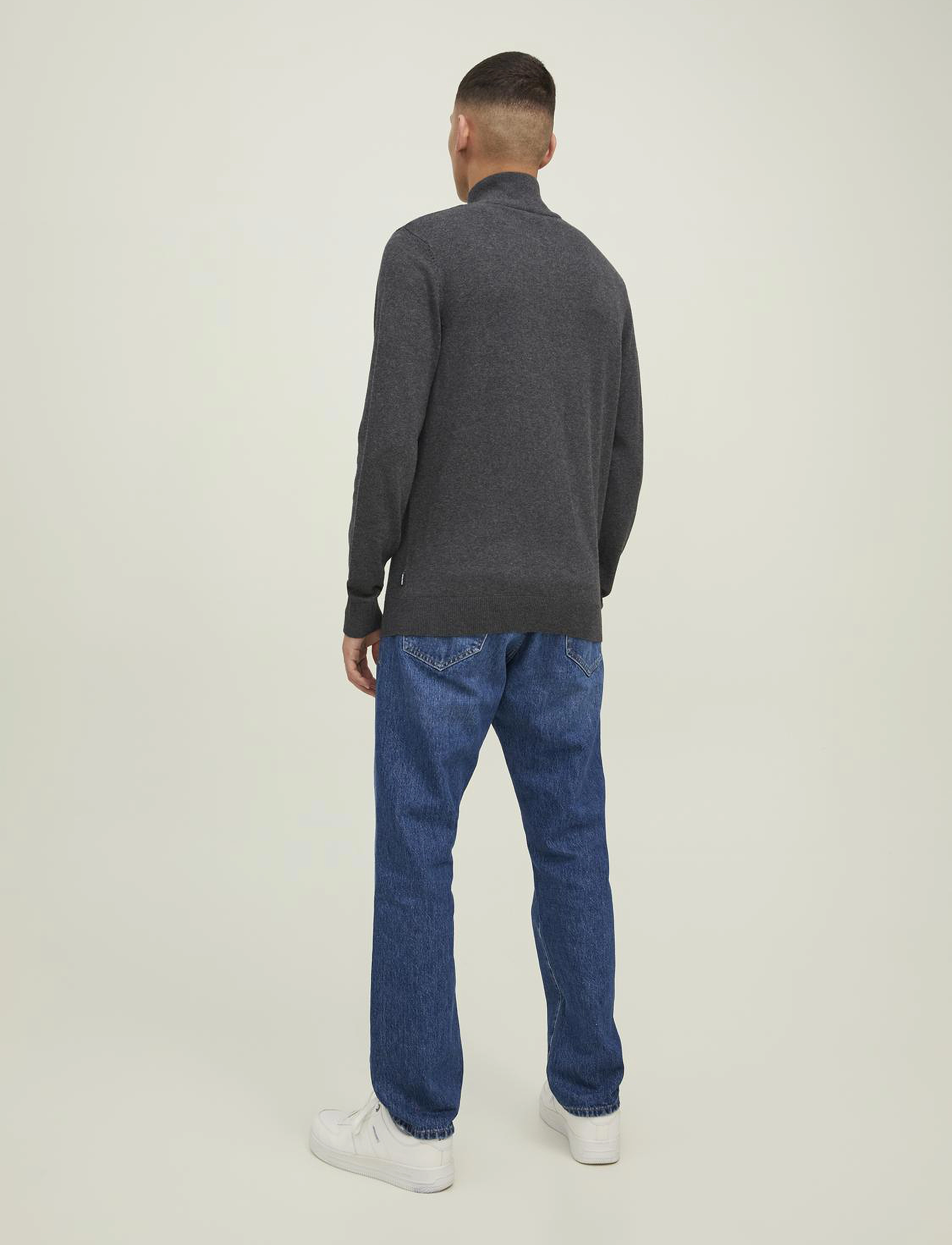 Jack & Jones - JJEEMIL KNIT HALF ZIP NOOS - half zip jumpers - dark grey melange - 3