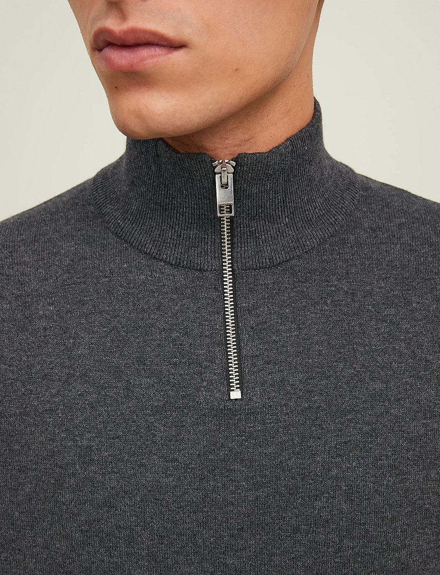 Jack & Jones - JJEEMIL KNIT HALF ZIP NOOS - half zip jumpers - dark grey melange - 5