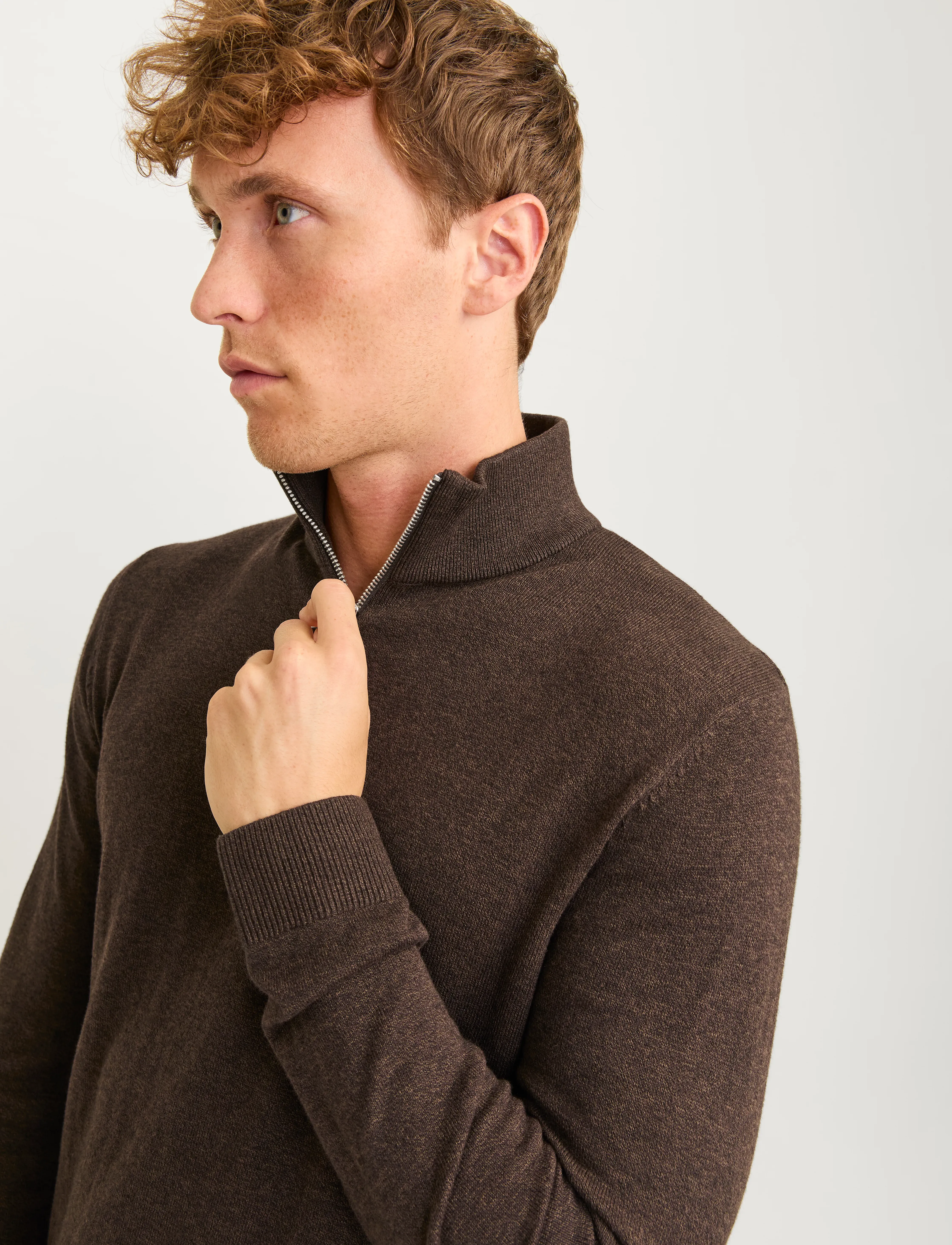 Jack & Jones - JJEEMIL KNIT HALF ZIP NOOS - halfzip strik - mulch - 3