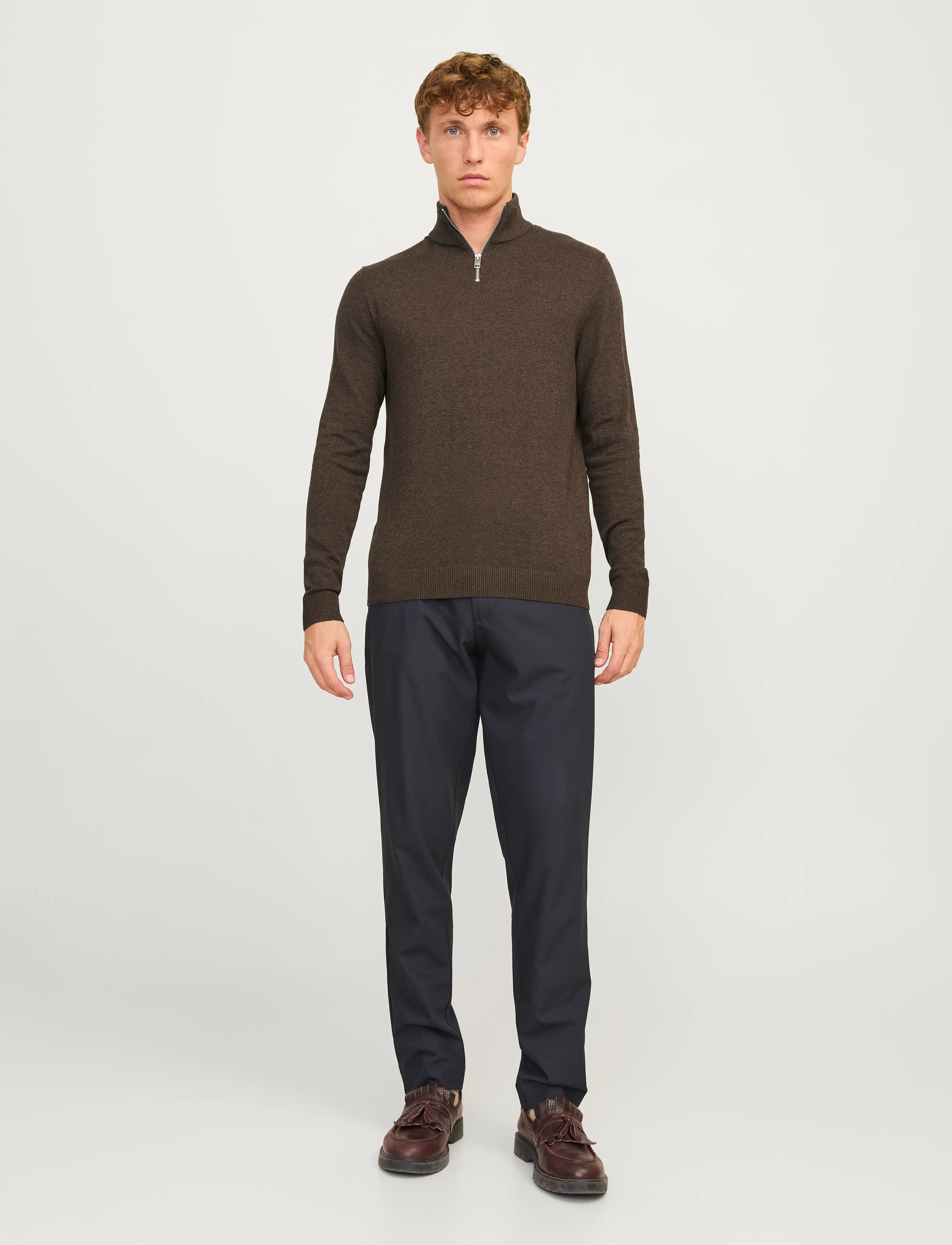 Jack & Jones - JJEEMIL KNIT HALF ZIP NOOS - halfzip strik - mulch - 4