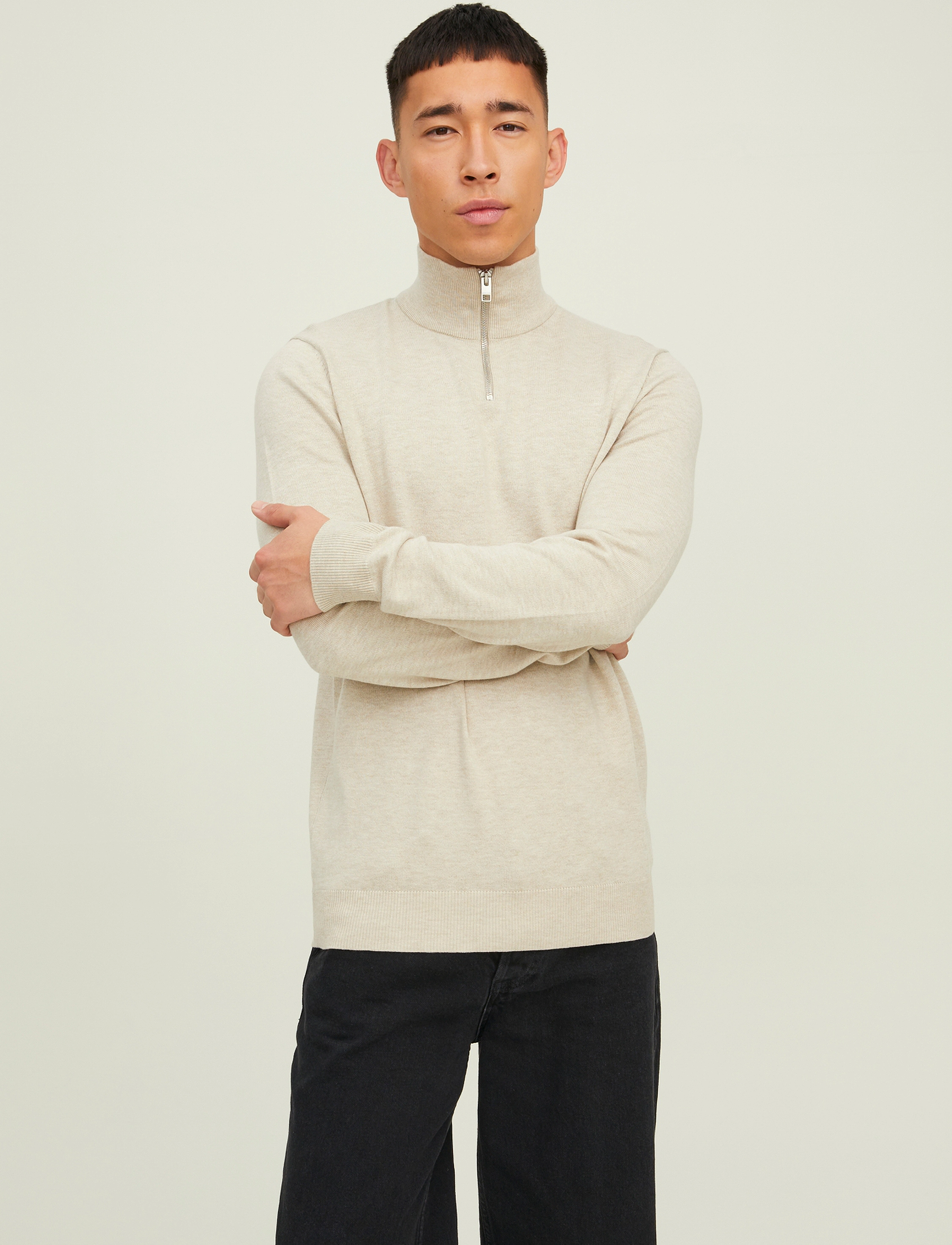 Jack & Jones JJEEMIL KNIT HALF ZIP NOOS - Kläder - OATMEAL / cream