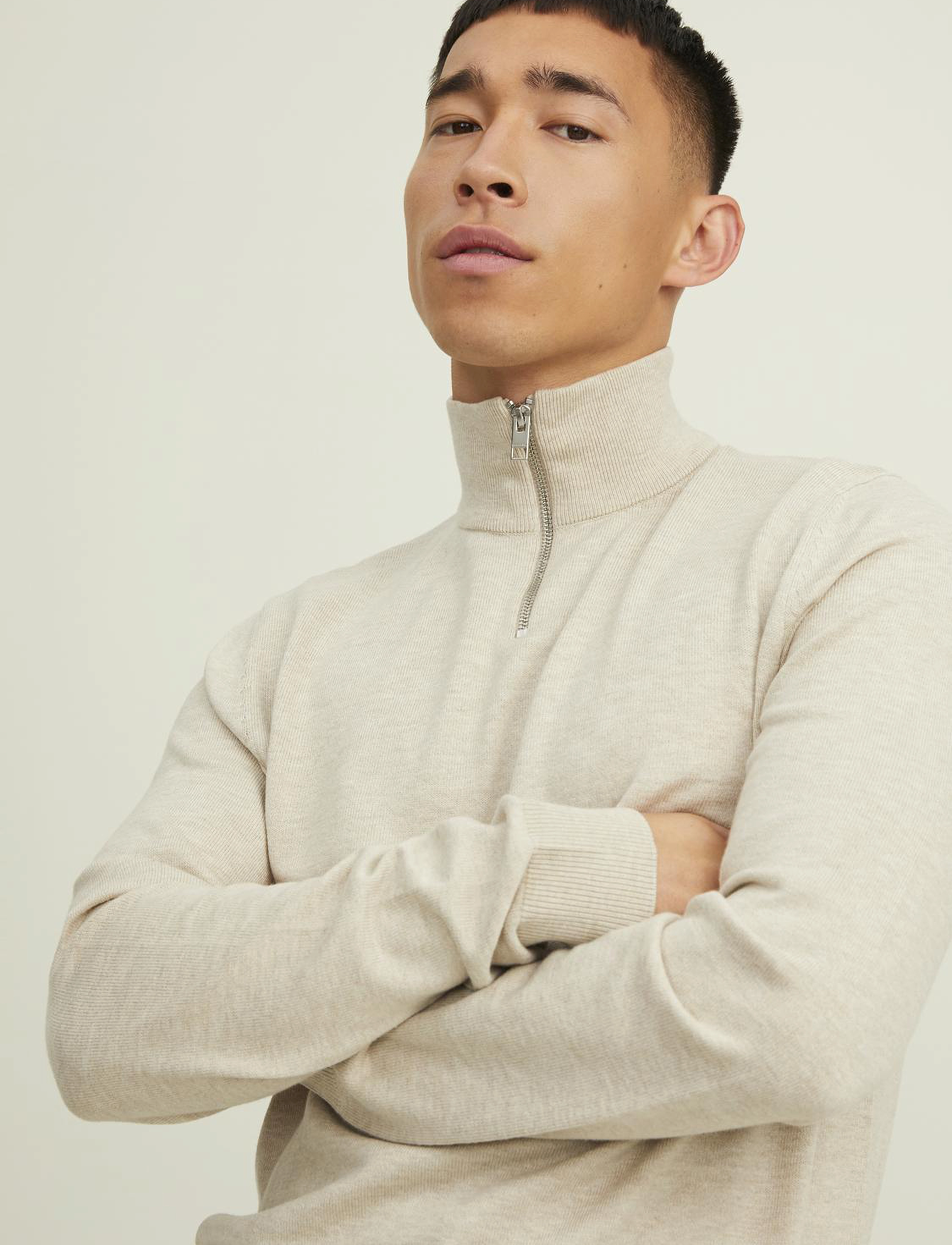 Jack & Jones - JJEEMIL KNIT HALF ZIP NOOS - tõmblukk-kaelusega džemprid - oatmeal - 5