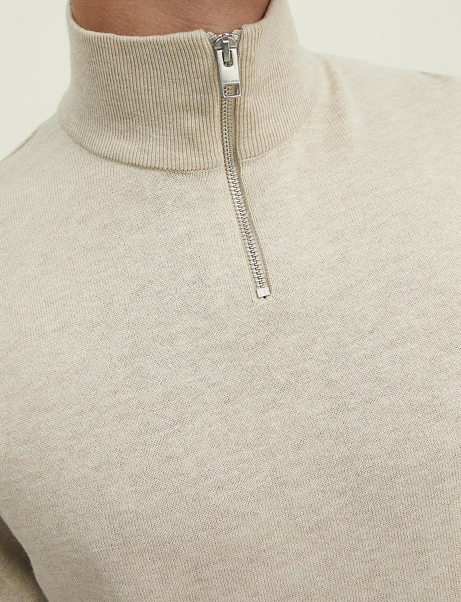 Jack & Jones - JJEEMIL KNIT HALF ZIP NOOS - half zip jumpers - oatmeal - 5