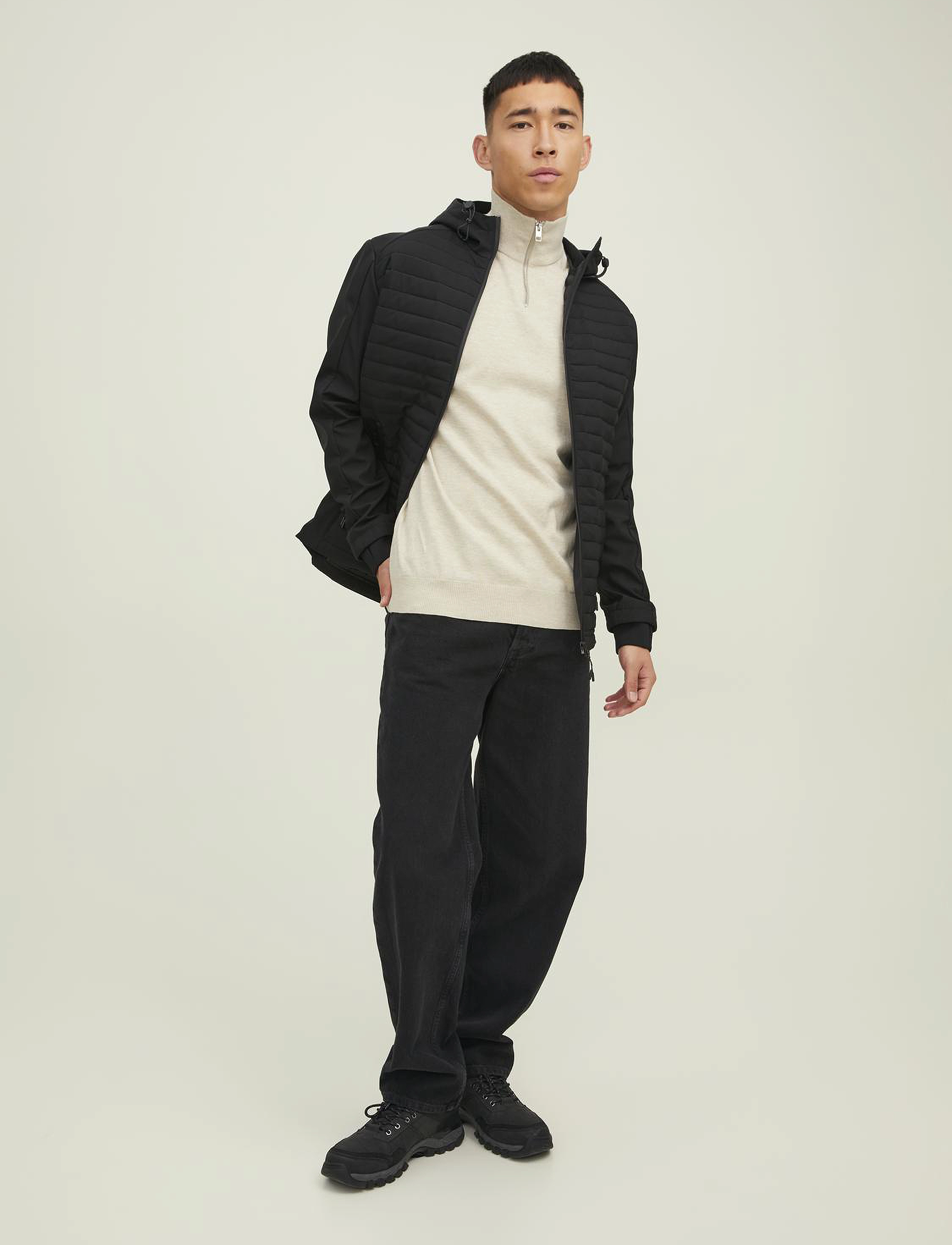 Jack & Jones JJEEMIL KNIT HALF ZIP NOOS - Strickmode - OATMEAL / cream
