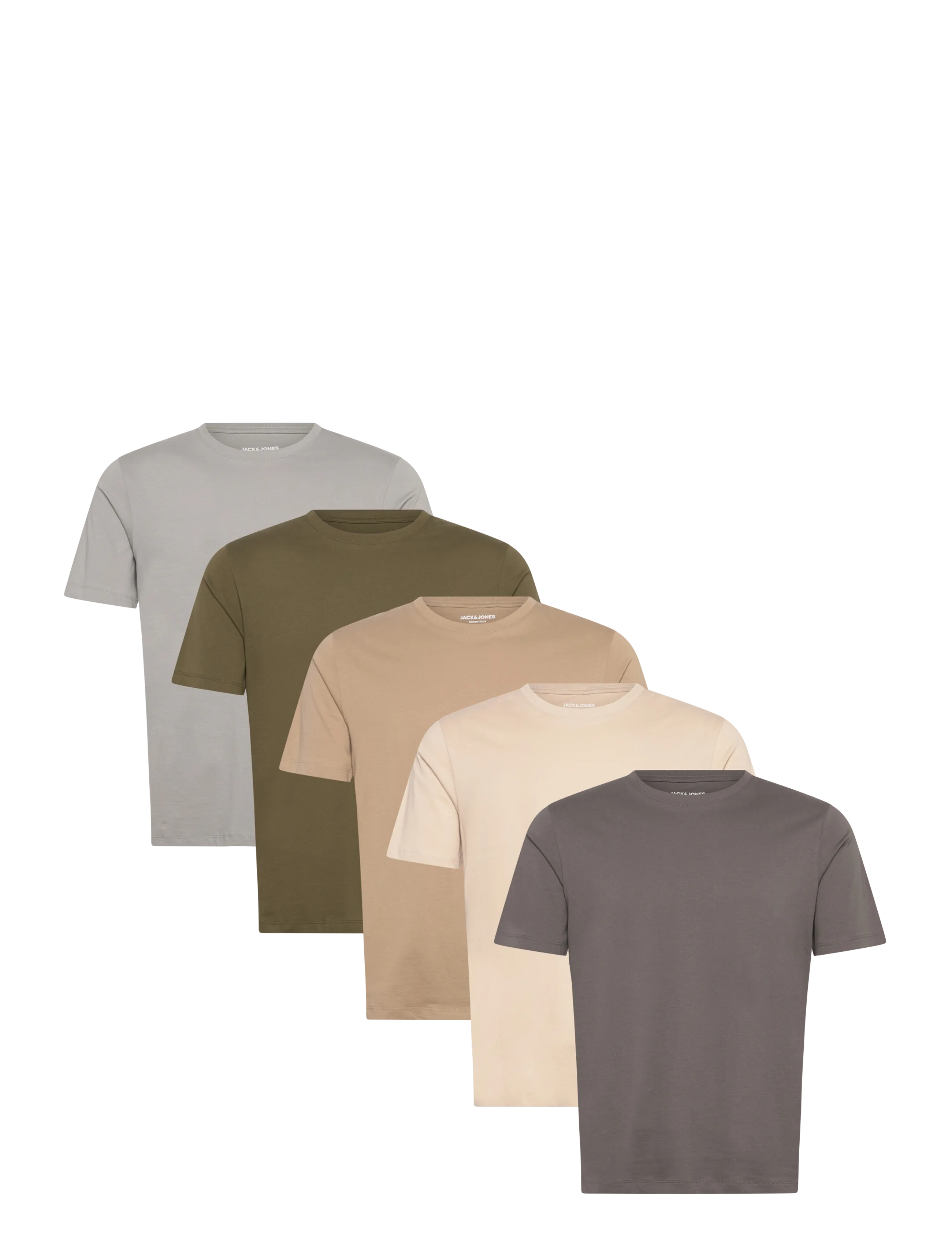 Jack & Jones Jjeorganic Basic Tee Ss O-Ne 5Pk Mp Noos, Mænd, Basis T-shirts Multipakke, Cream, Str: M